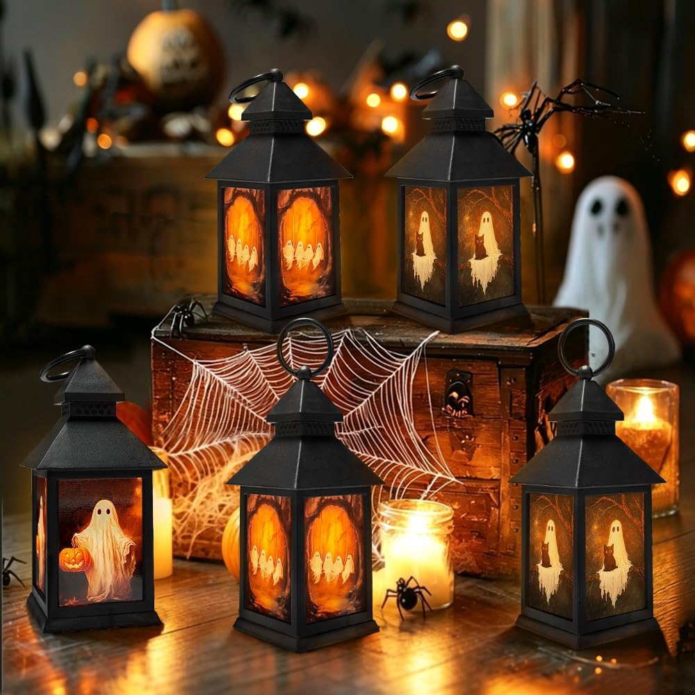 Detalle 2 de Bseical-1017 Halloweenlantaarns, set van 3 met led-kaars en ophangoog