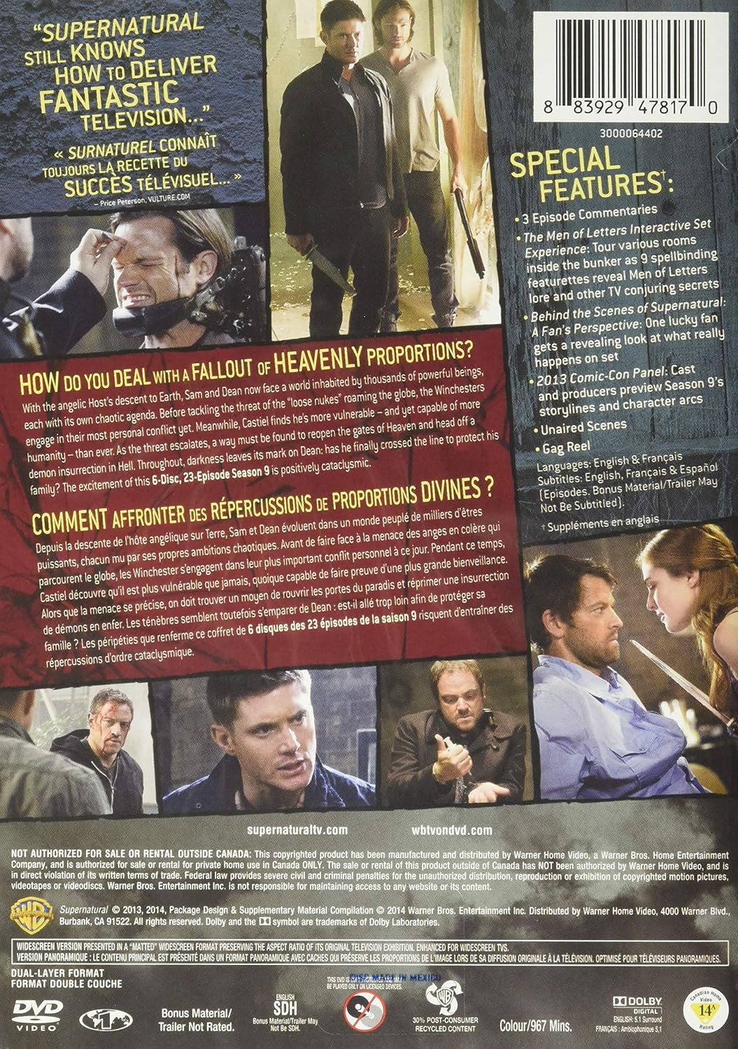 Thumbnail 1 de Supernatural: Season 9 (Bilingual) DVD, 6-Disc NTSC Set