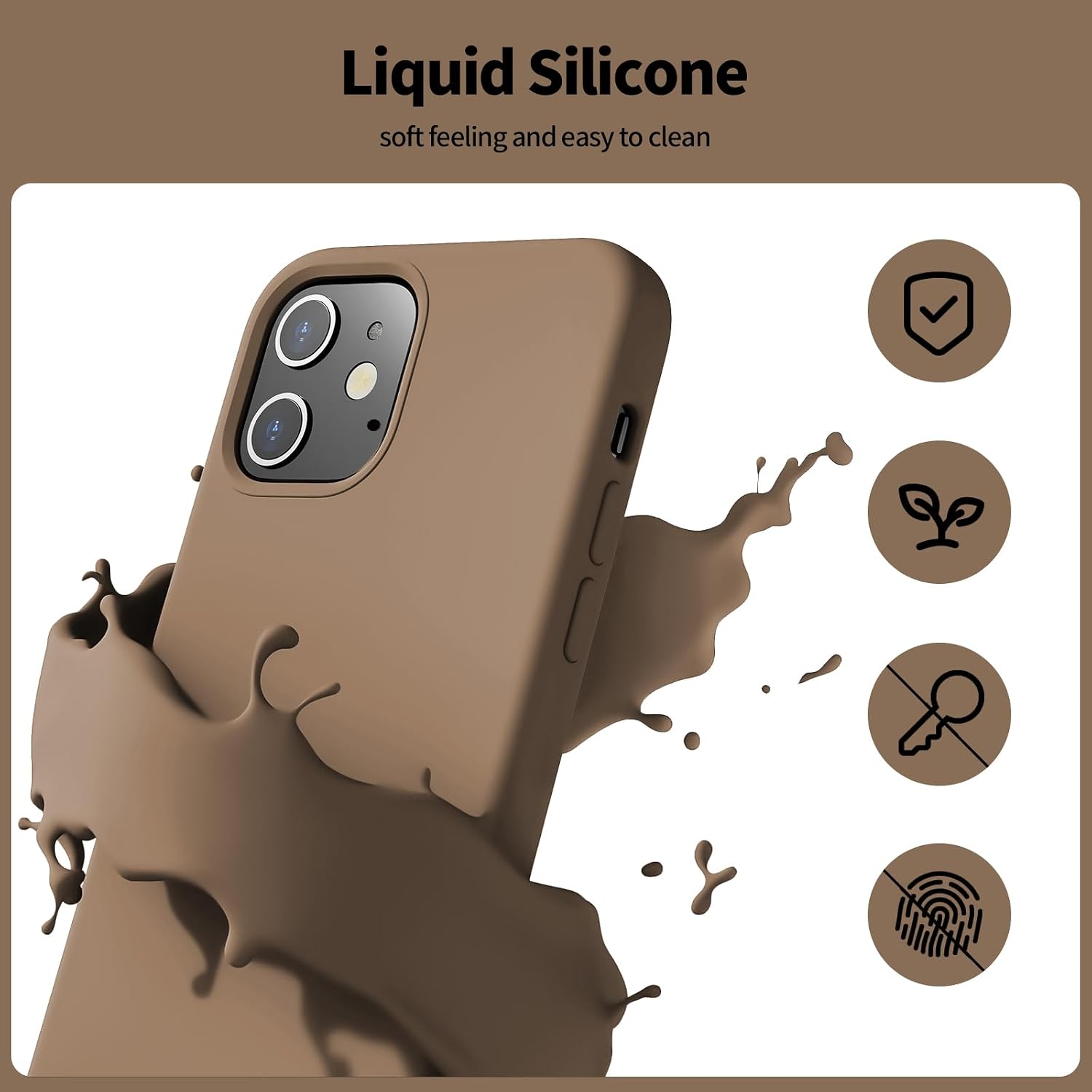 Thumbnail 2 de TAXXOE Liquid Silicone Case for iPhone 12 / 12 Pro (6.1") in Brown – ultra slim, shockproof, microfibre lined
