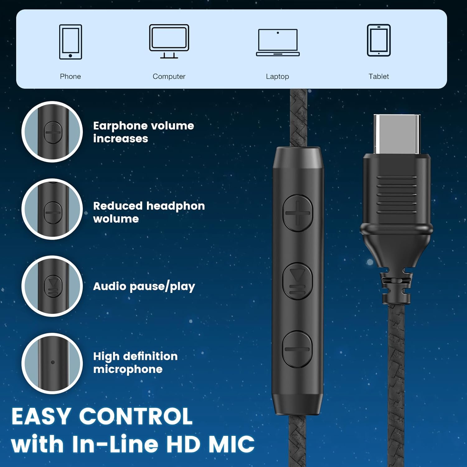 Detalle de Cowyawn USB-C 40mm wired headphones
