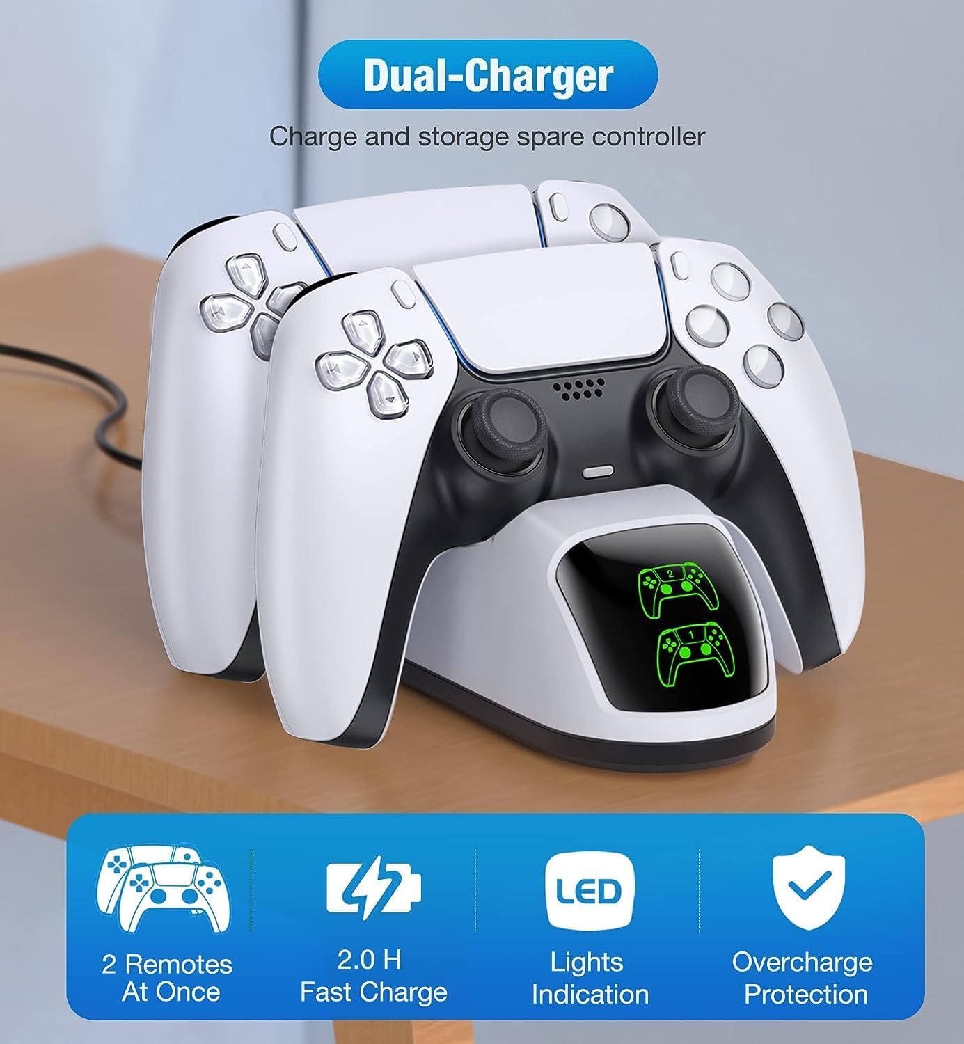 Detalle 2 de Fegliea TOMPOL-LJ-1022-217 PS5 DualSense Charging Dock, Dual Stand, White