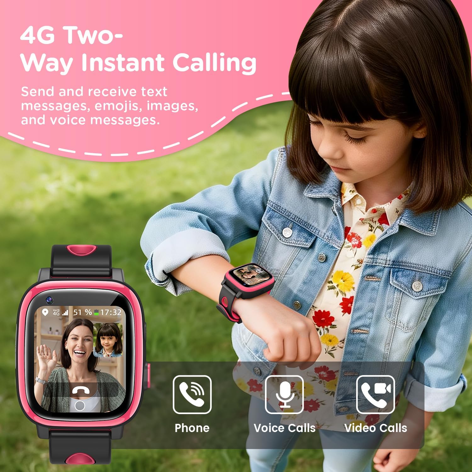Thumbnail 1 de Whraills 2026 Nouvelle 4G Montre Connectée Enfant – Vidéo Appel, GPS, SOS, IP68, Mode École, Podomètre, Réveil, Flashlight – Rouge