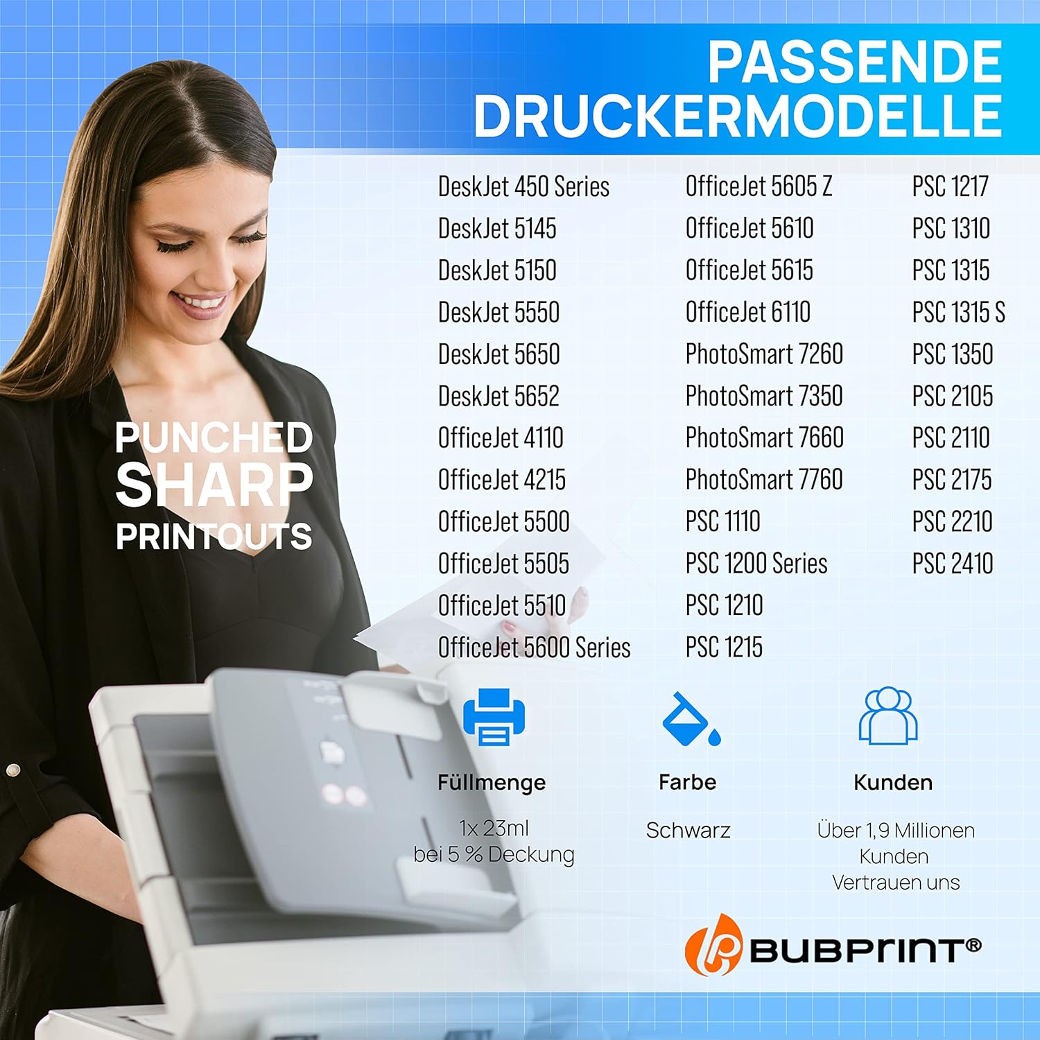 Detalle de Bubprint Cartucho de tinta compatible HP 56 para DeskJet y OfficeJet 🖨