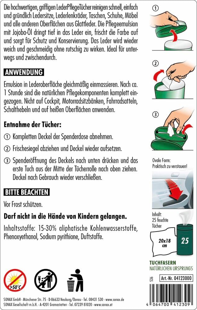 Thumbnail 1 de SONAX LederPflegeTücher Box (25 Stück) – Pflege für Glattleder im Auto, unterwegs und zu Hause