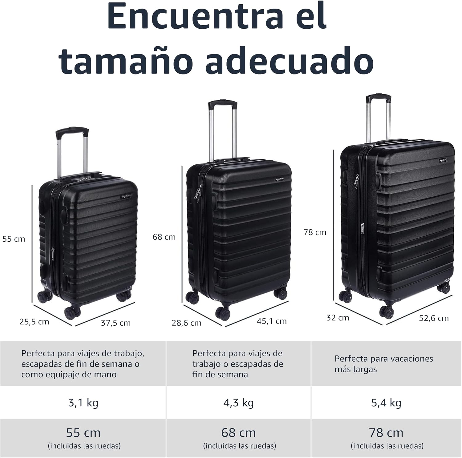 Thumbnail 4 de Amazon Basics Maleta Rígida ABS con 4 Ruedas Negras, Juego 2✈