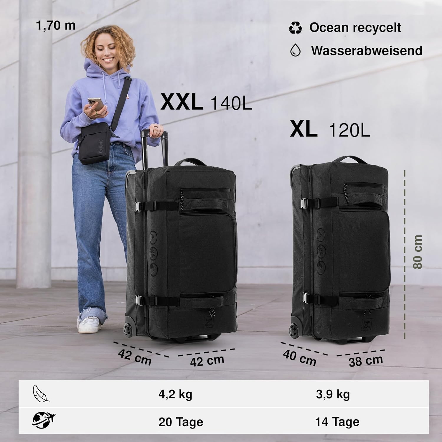 Detalle 2 de SONS OF ALOHA XXL Reisetasche mit 2 Rollen Kane Rollkoffer 80 cm – 140 L, schwarz