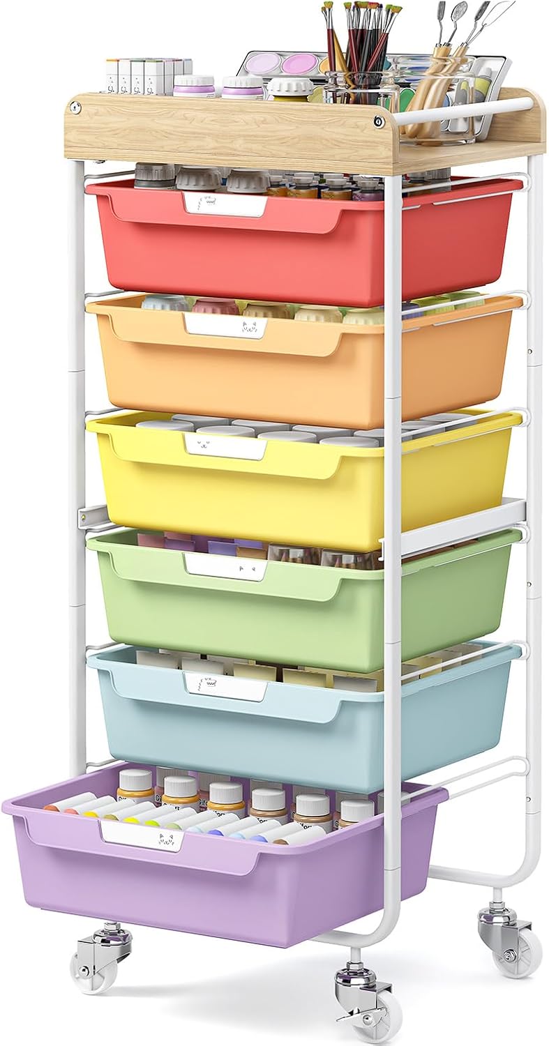 Detalle de SYKIARIOL 1431+1233+1432 6-Drawer Rolling Storage Cart with Labels