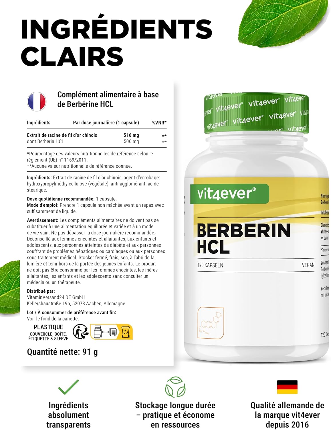 Thumbnail 4 de Vit4ever Extrait de Berbérine HCL 500 mg (120 capsules végétaliennes)
