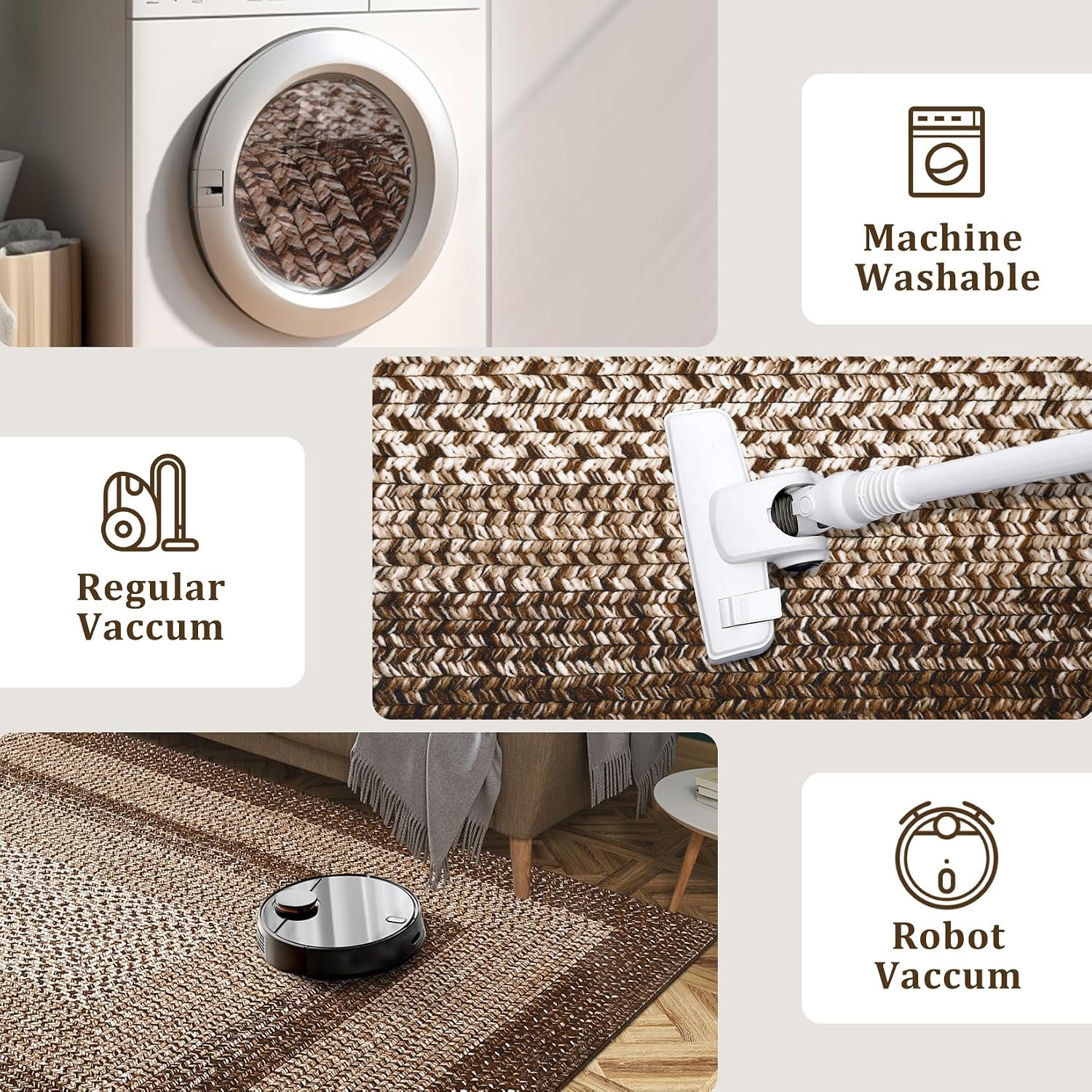 Detalle 2 de RUGSREAL 2' x 10' Washable Runner Rug with Printed Braided Pattern