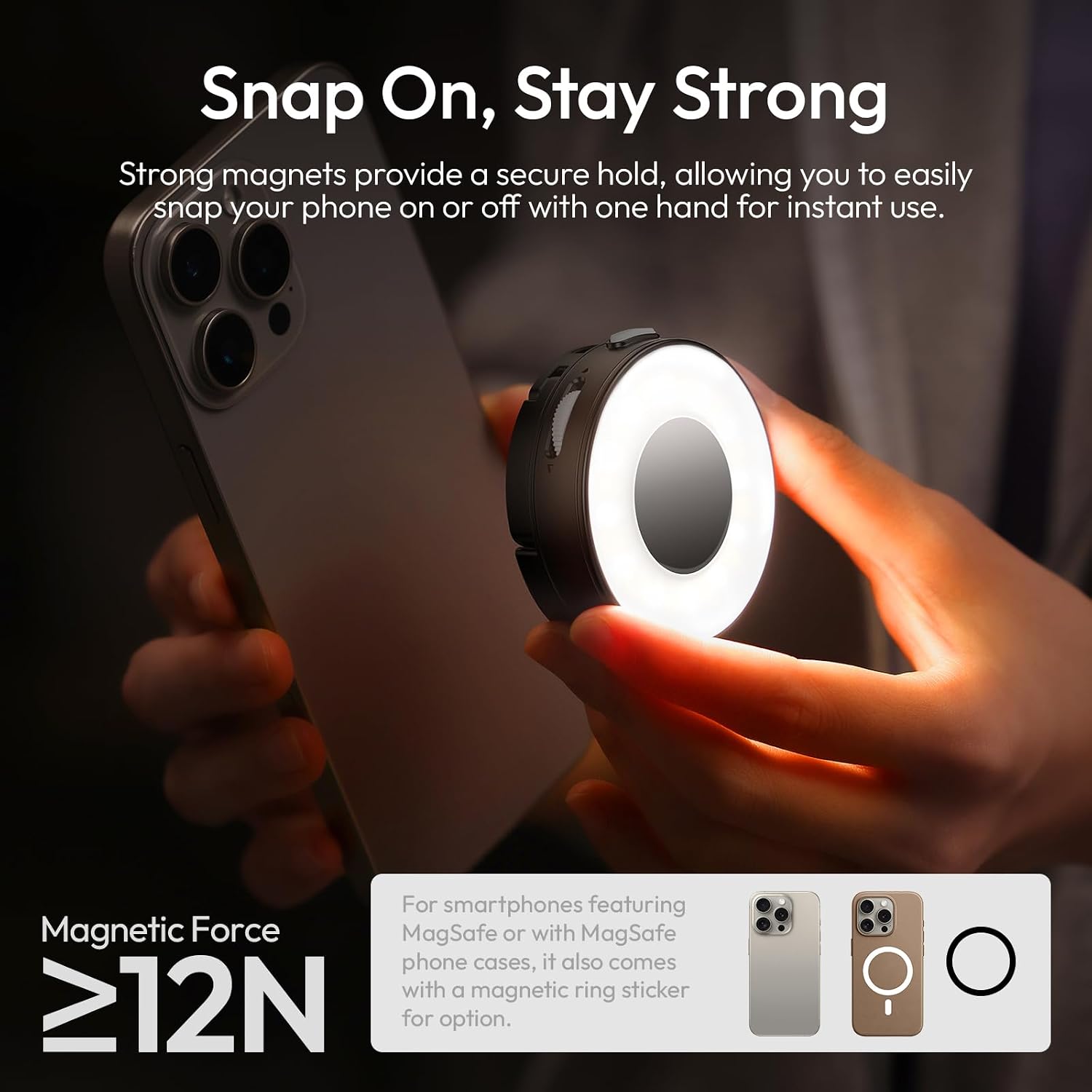 Detalle de ULANZI ML05 lampa LED do selfie, mocowanie magnetyczne, 3 temperatury barwowe