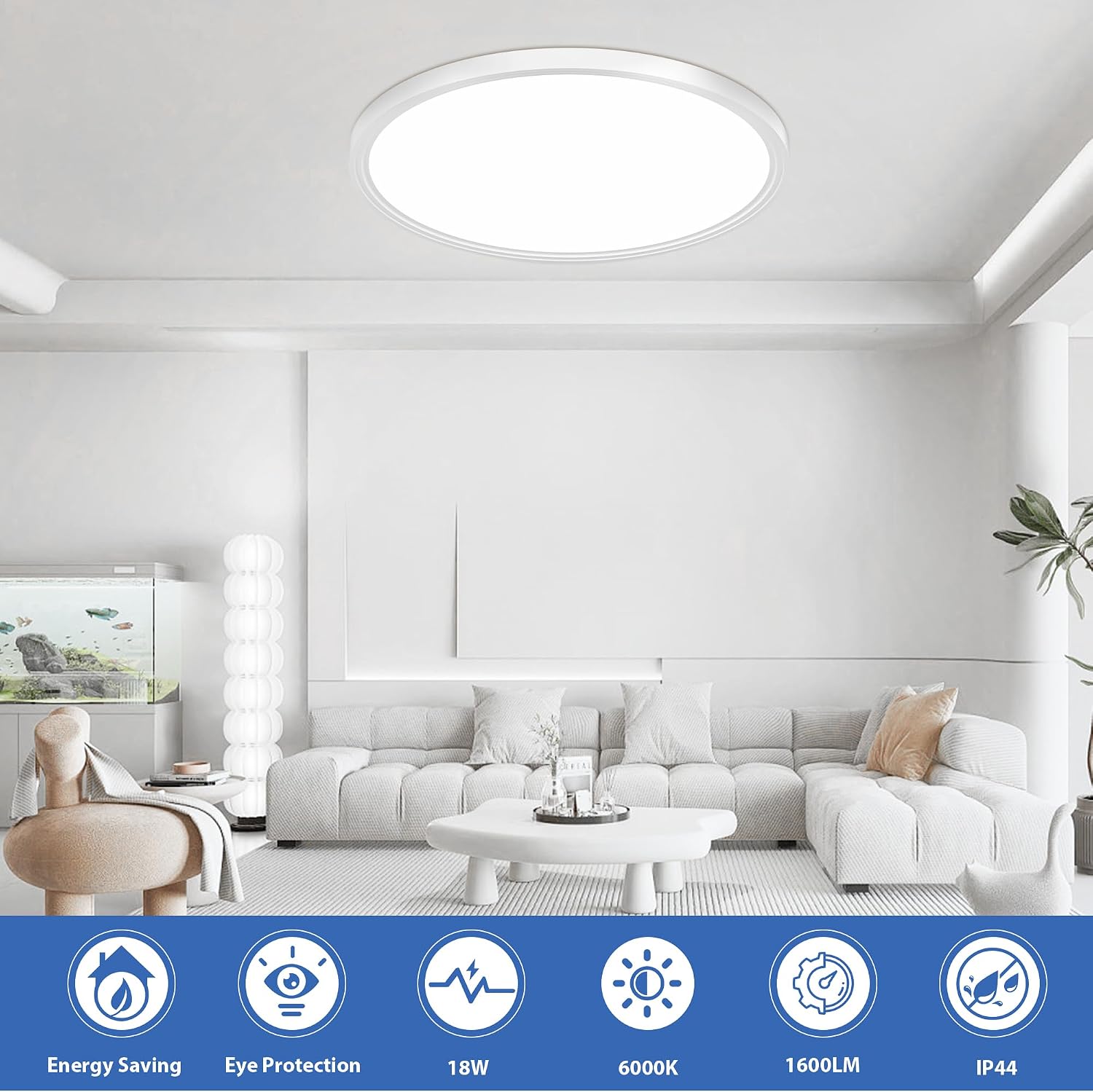Thumbnail 2 de Swoieltr Bathroom LED Ceiling Light (6500K cold white), 18W round flush IP44, Ø22.3cm