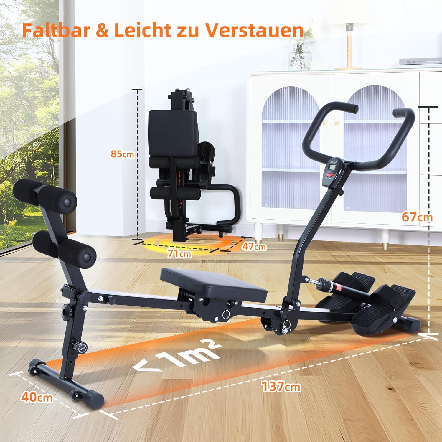 Detalle 2 de Sportneer Rudergerät Zuhause klappbar 12 Stufen