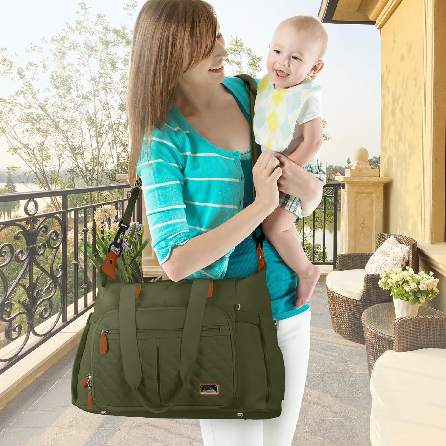 Detalle 2 de RAINSMORE Baby Wickeltasche Groß mit 7 Taschen