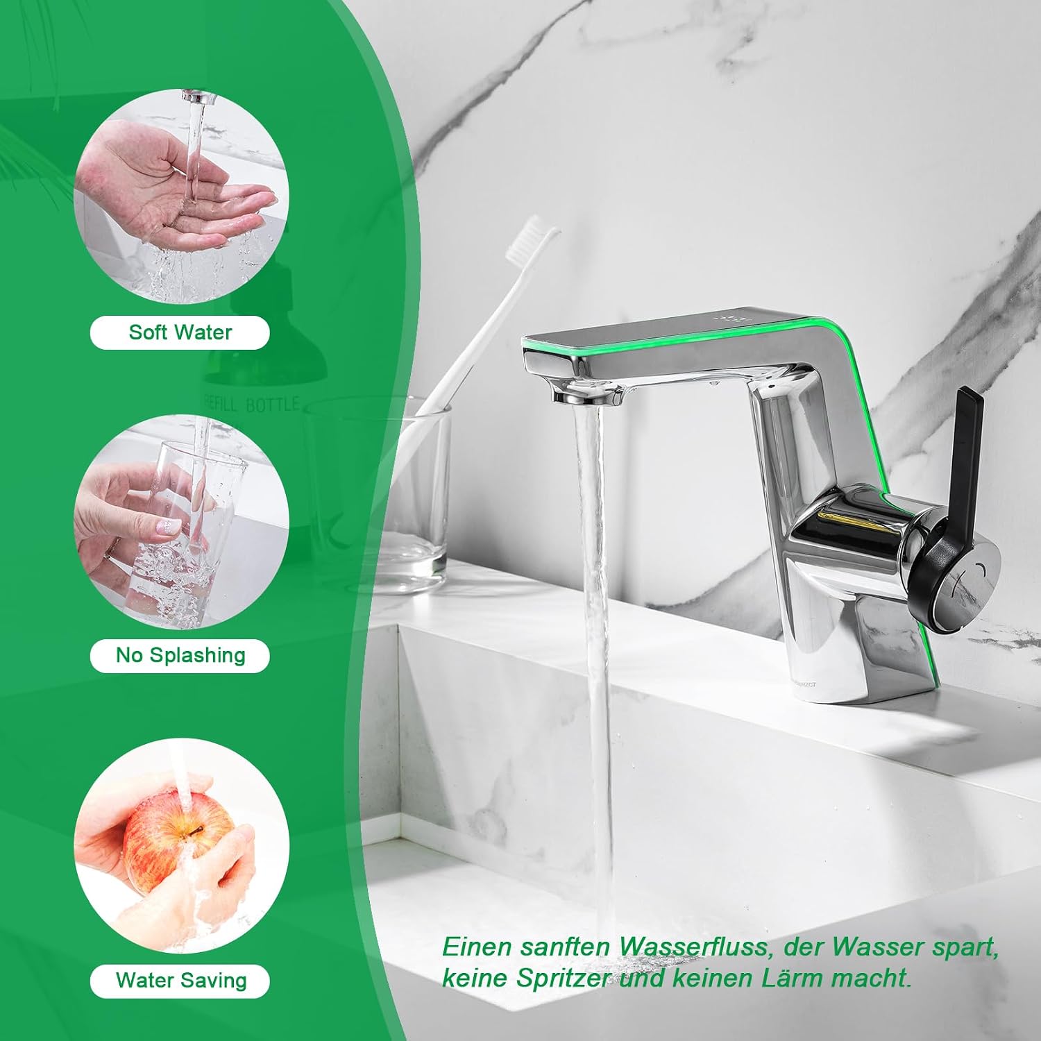 Detalle de Robinet de salle de bain LakeBayMZC avec affichage LED de la température – Mitigeur monocommande en laiton, chromé