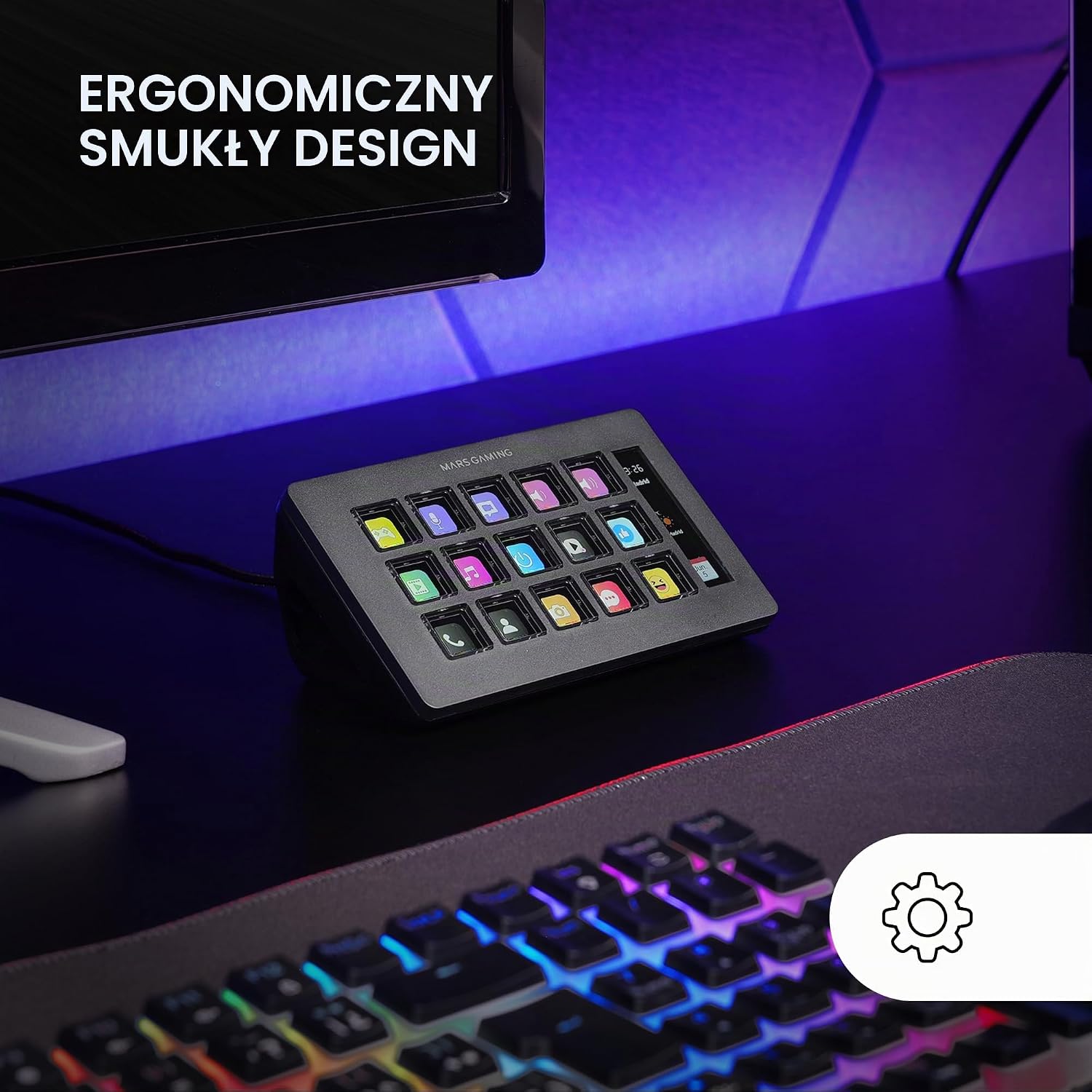 Detalle 2 de Mars Gaming MSD-ONE – smukły panel sterujący z 15 konfigurowalnymi klawiszami LCD