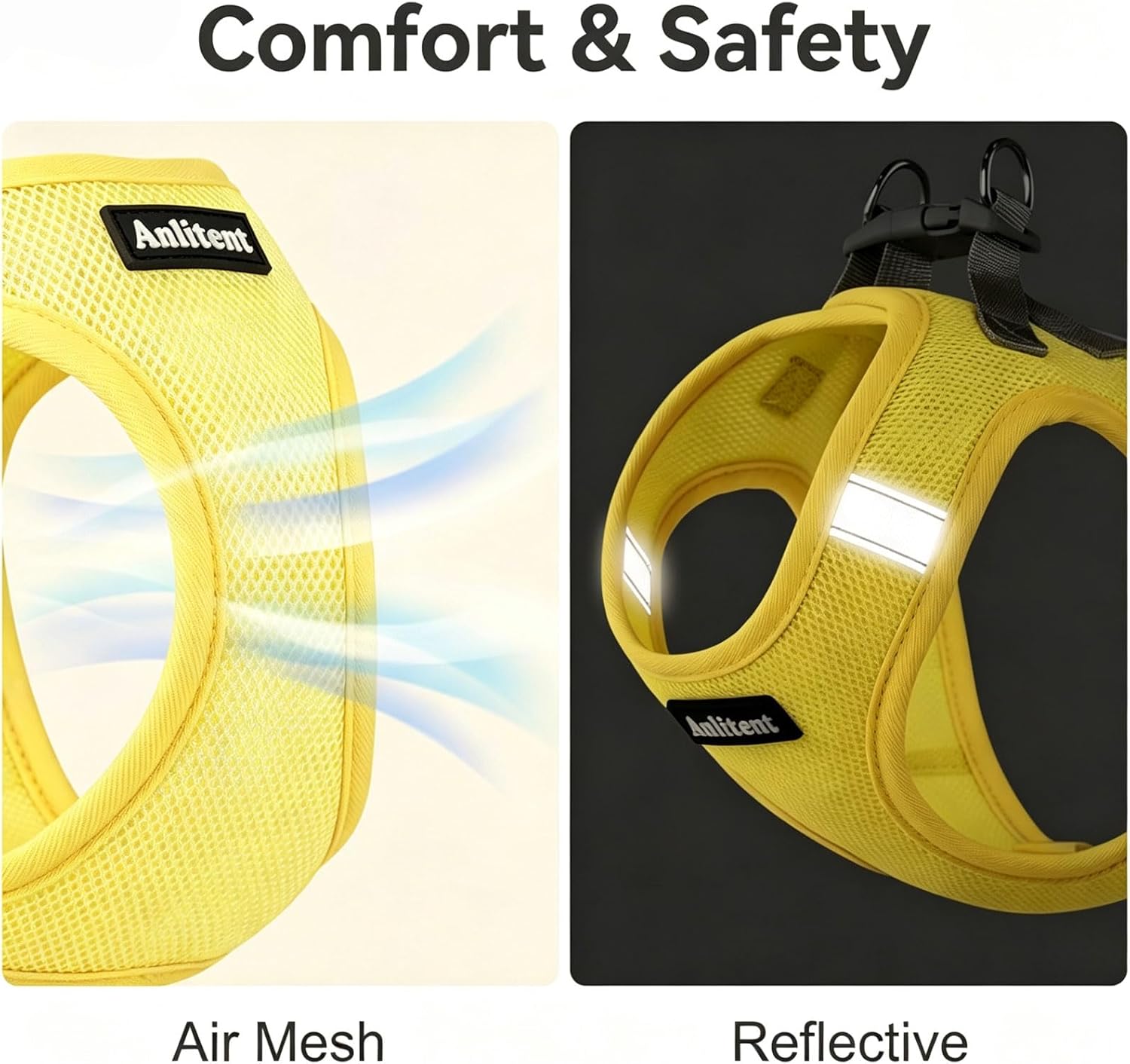 Detalle 2 de Anlitent Soft Mesh No Pull Cat/Puppy Harness and Lead Set (XS, Yellow) – Escape Proof for Small Dogs