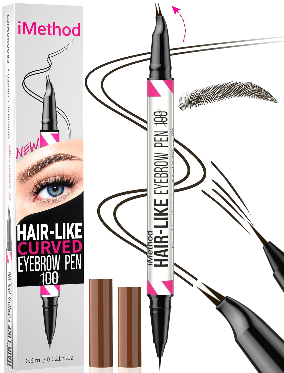 Detalle de iMethod Curved Eyebrow Pen (2-in-1 dual-ended) with curved tip and brush-tip, Black Brown