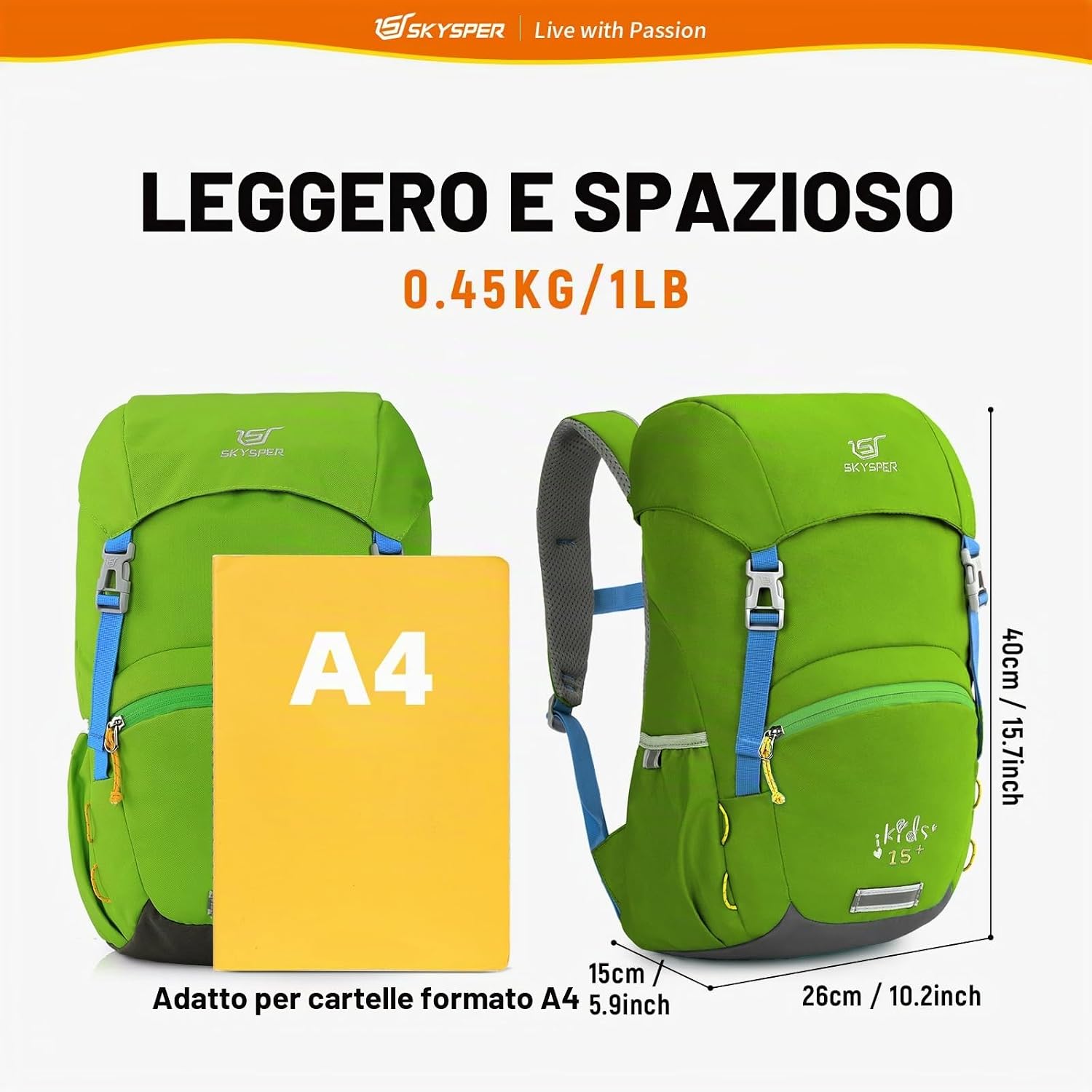 Detalle de SKYSPER Zaino Bambino 15 Litri per Escursioni: Leggero, Compatto e Pronto per Avventure all’Aperto