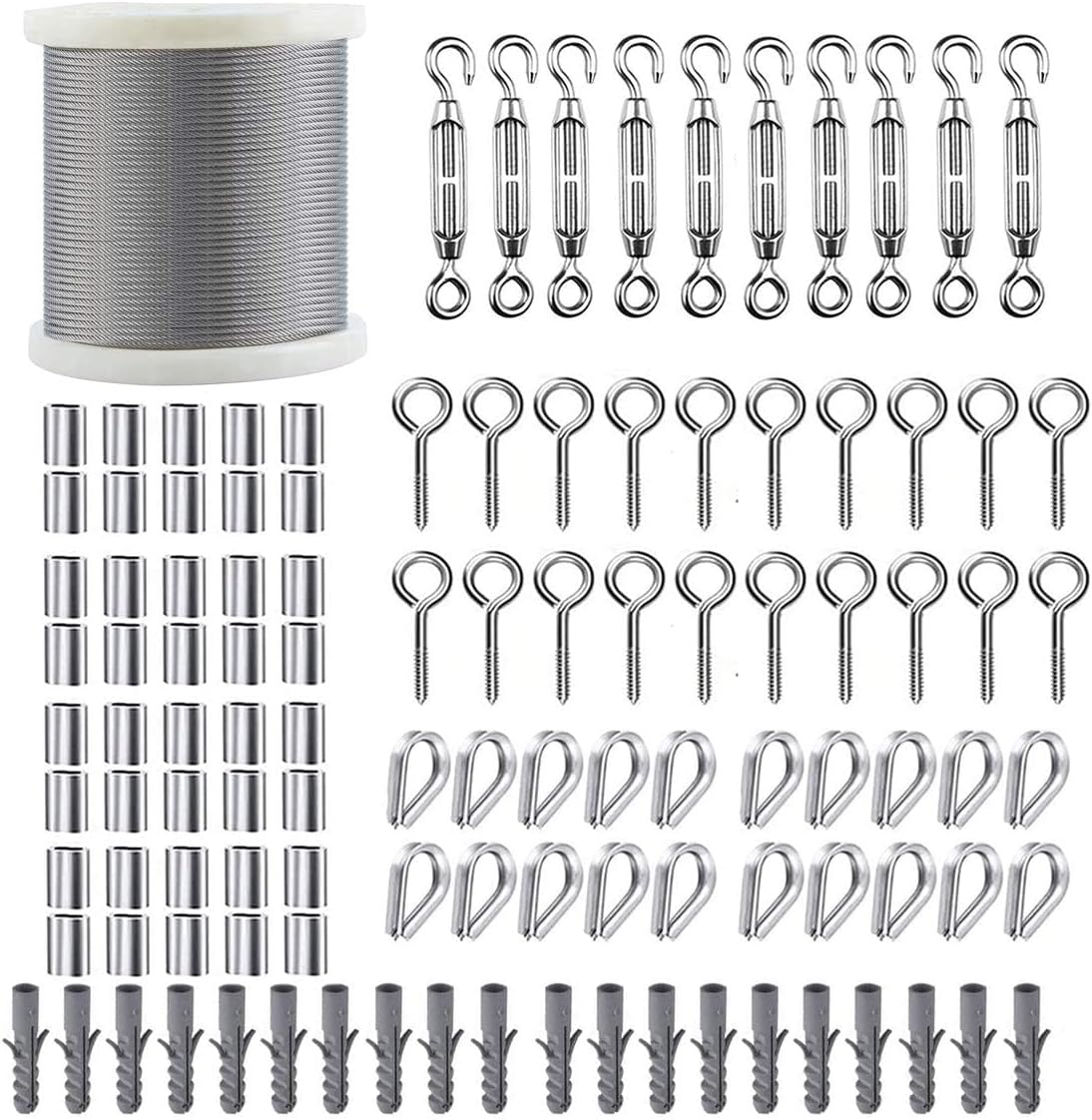 Detalle de TooTaci Drahtseil 2 mm Set (60 m) mit Spannschlössern M5 – Rankhilfe & Spanndraht für Garten, Zäune und Lichterketten