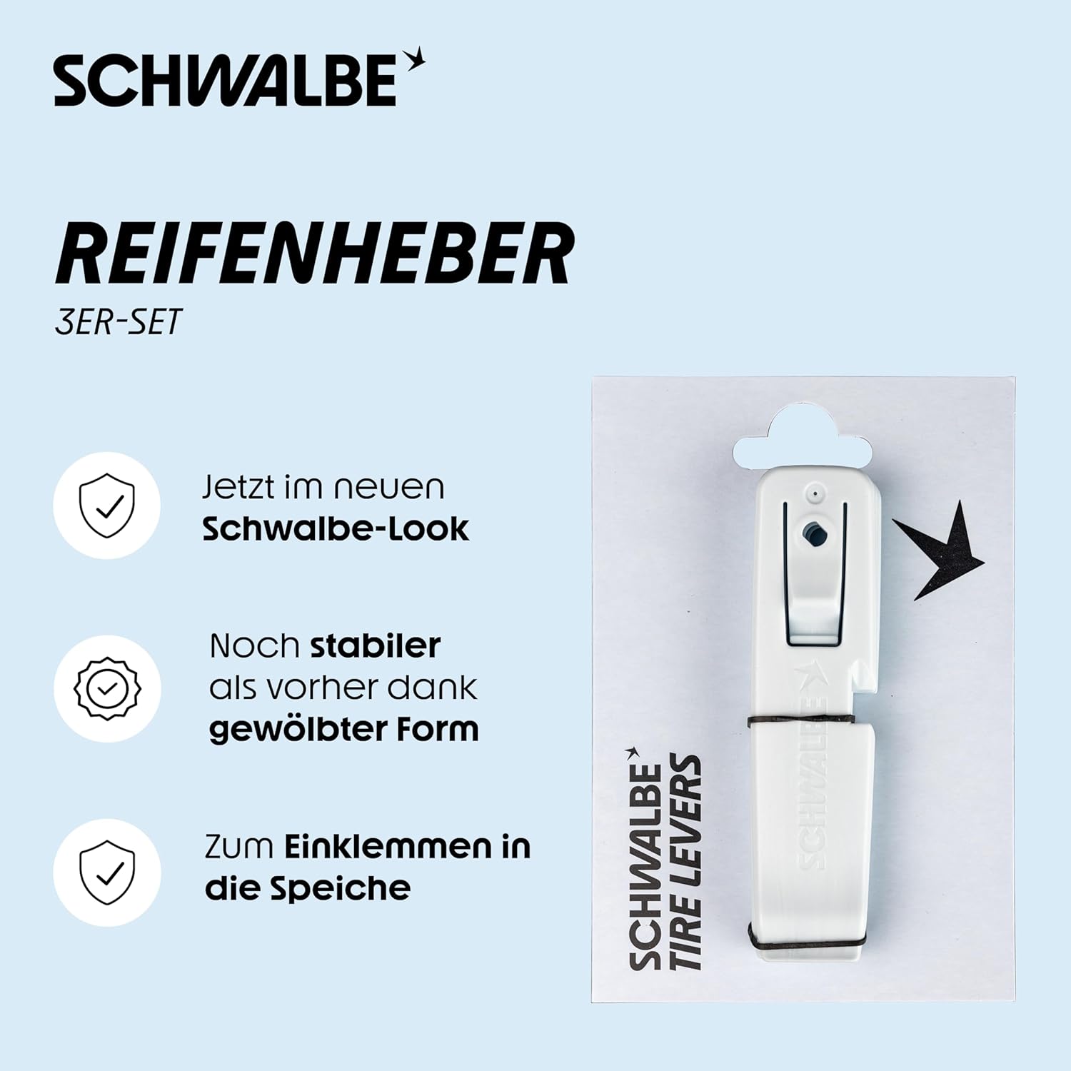 Detalle de Schwalbe Reifenheber Fahrrad – Lot de 3 démonte-pneus 3 en 1 avec pince intégrée et clé Valve SV