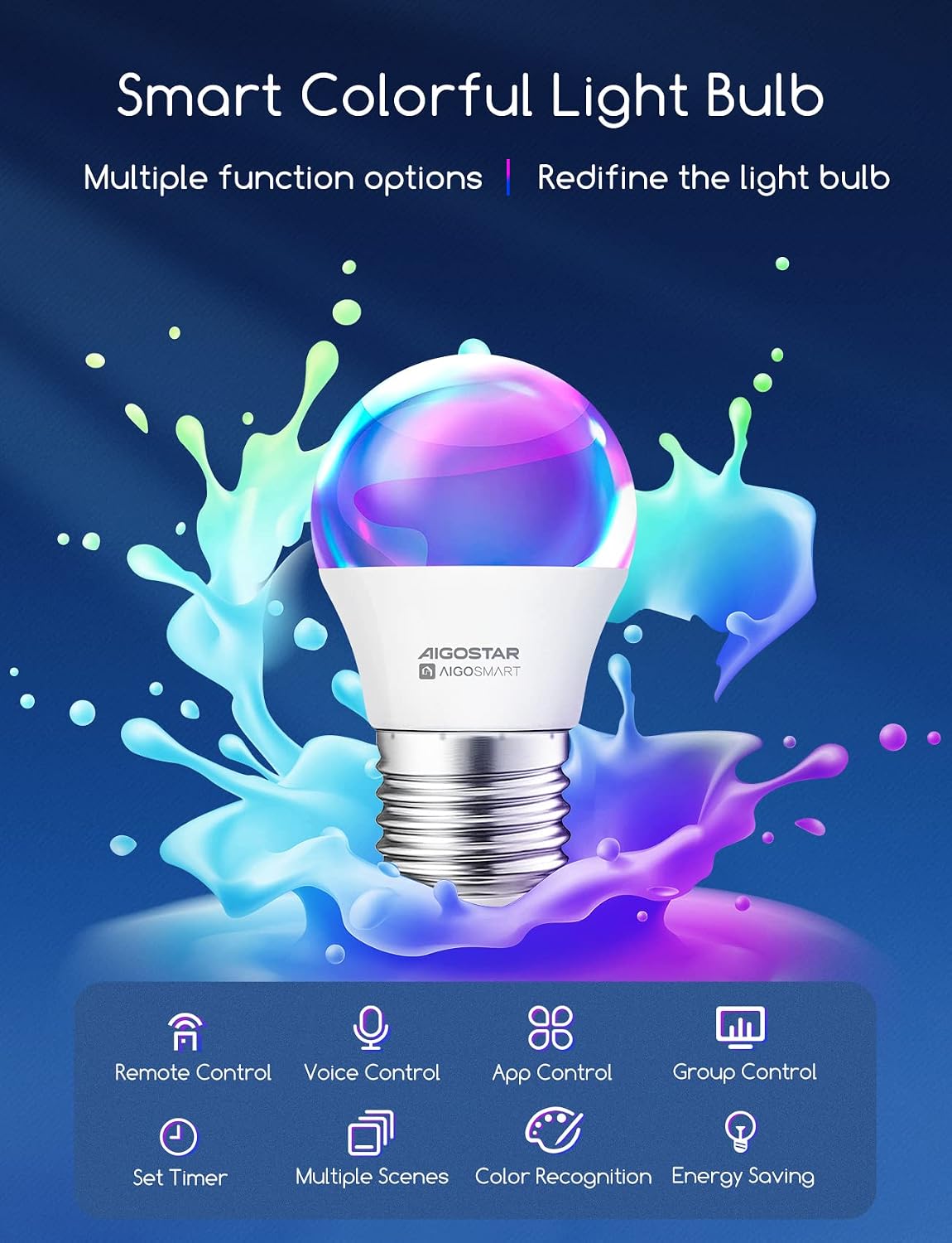 Detalle 2 de Aigostar Bombilla Inteligente E27 6.5W 🌈 - 6 Unidades