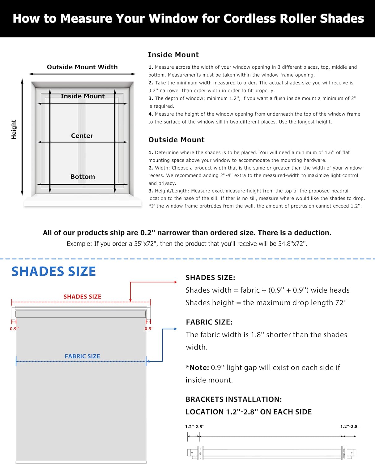 Detalle de LazBlinds No-Drill Cordless Roller Shade, 24 x 72, Gray Blackout Polyester