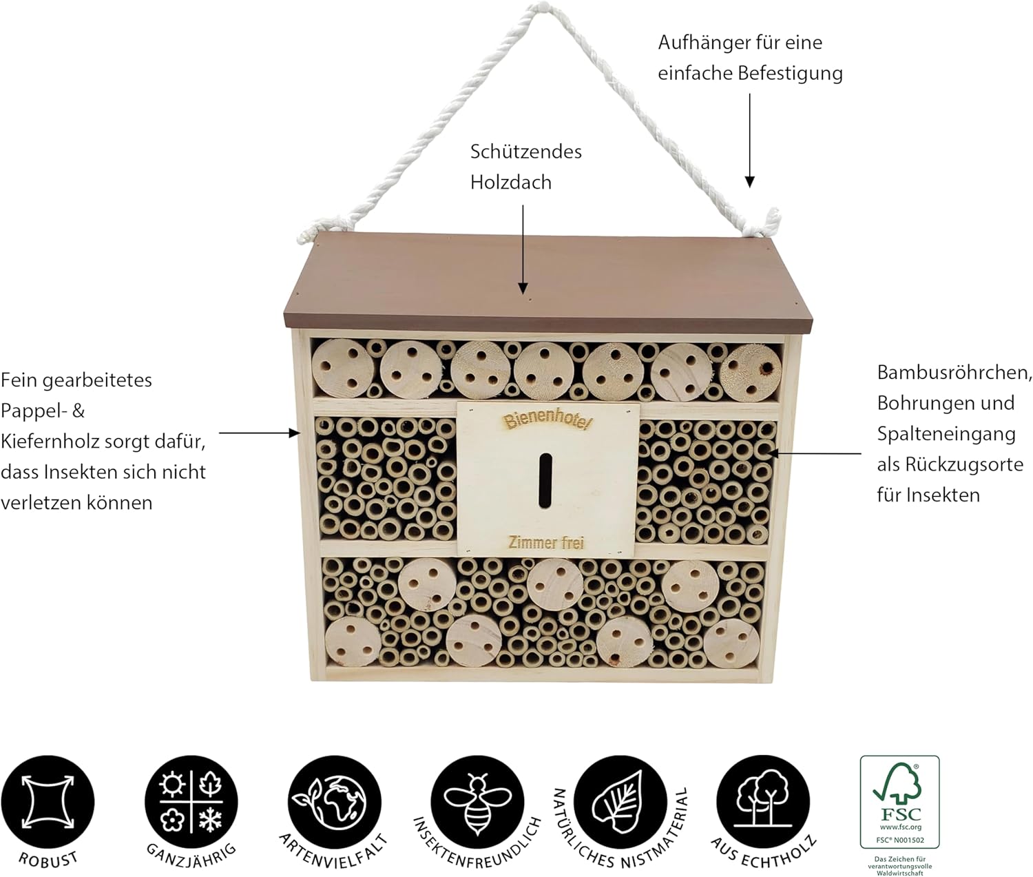 Thumbnail 1 de Dehner Natura Casetta per insetti Andrena – rifugio in legno naturale, 29,5 x 9,5 x 28,5 cm