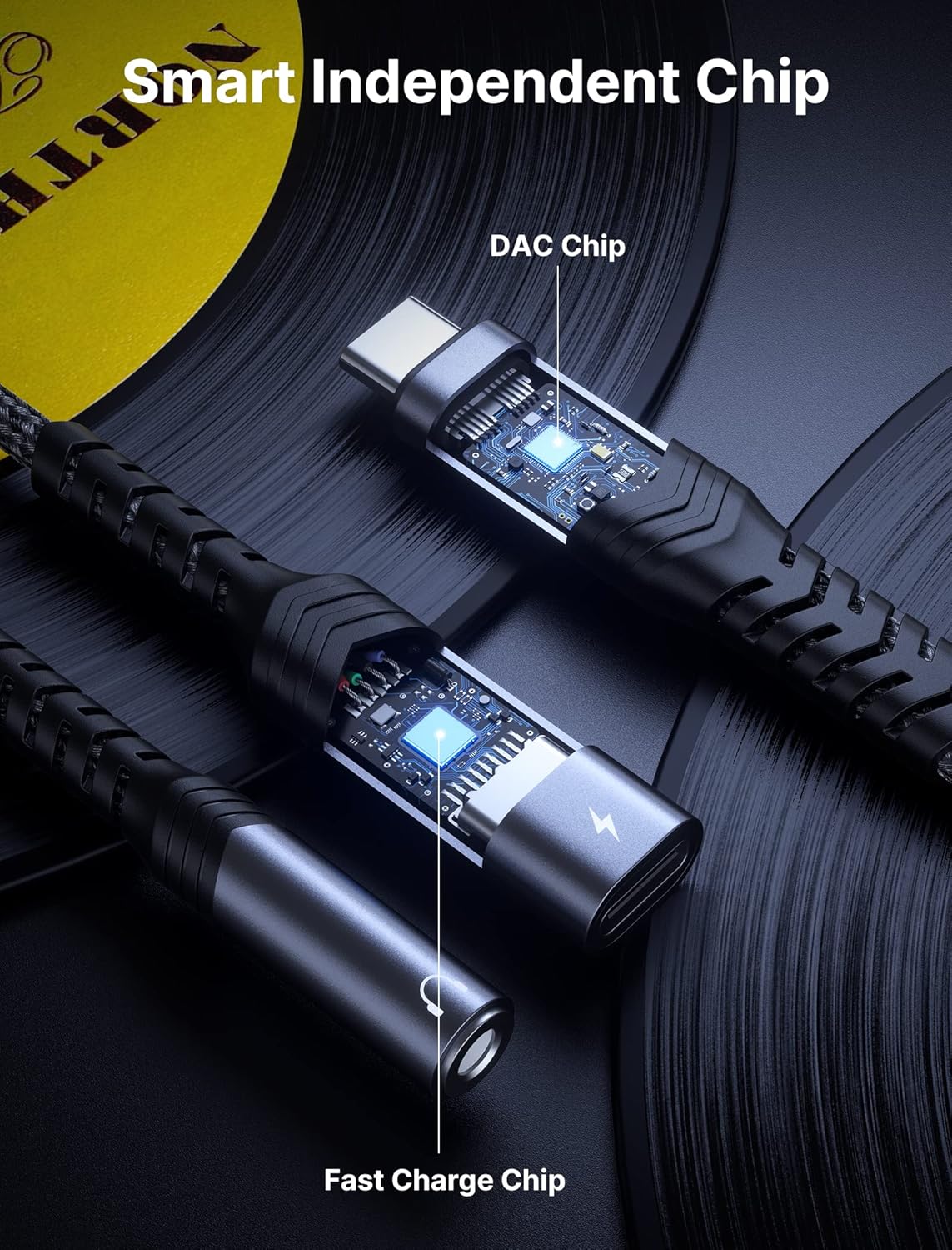Detalle de JSAUX USB‑C to 3.5mm and 60W PD Charger Adapter (2‑in‑1) – Grey