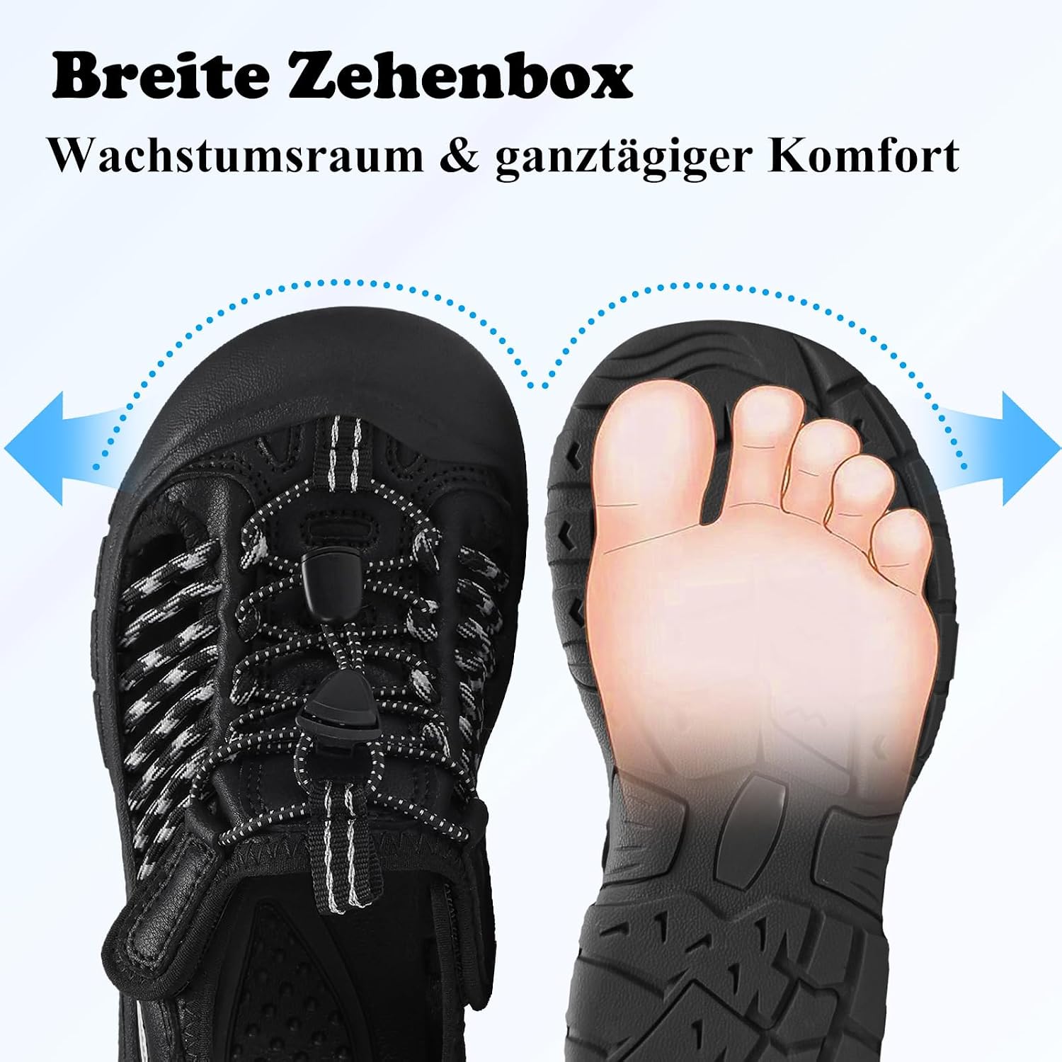 Detalle de JMFCHI SPORTS Unisex Kinder Sandalen – Breite Zehenbox, atmungsaktiv, leicht und sicher