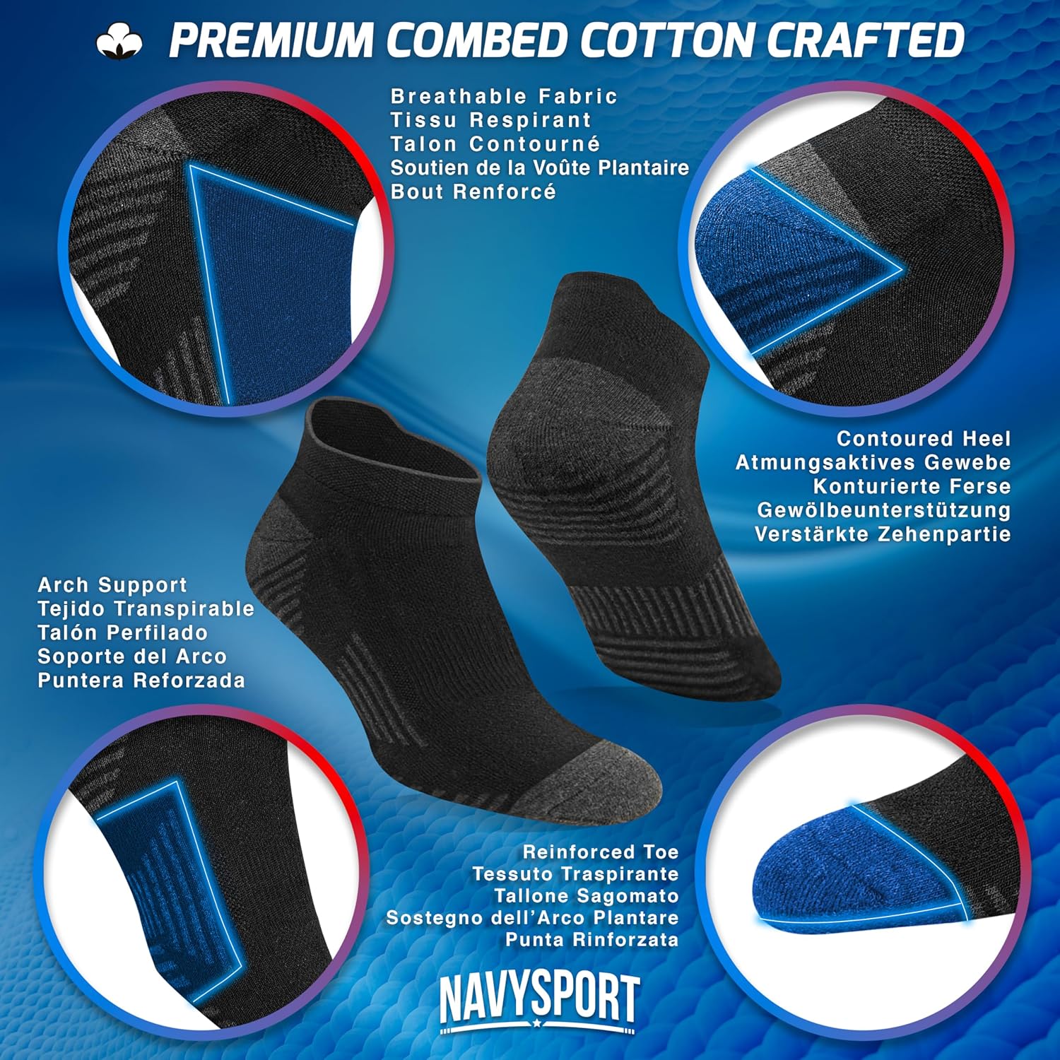 Thumbnail 2 de NAVYSPORT calzini sportivi da uomo in cotone, confezione da 6 paia