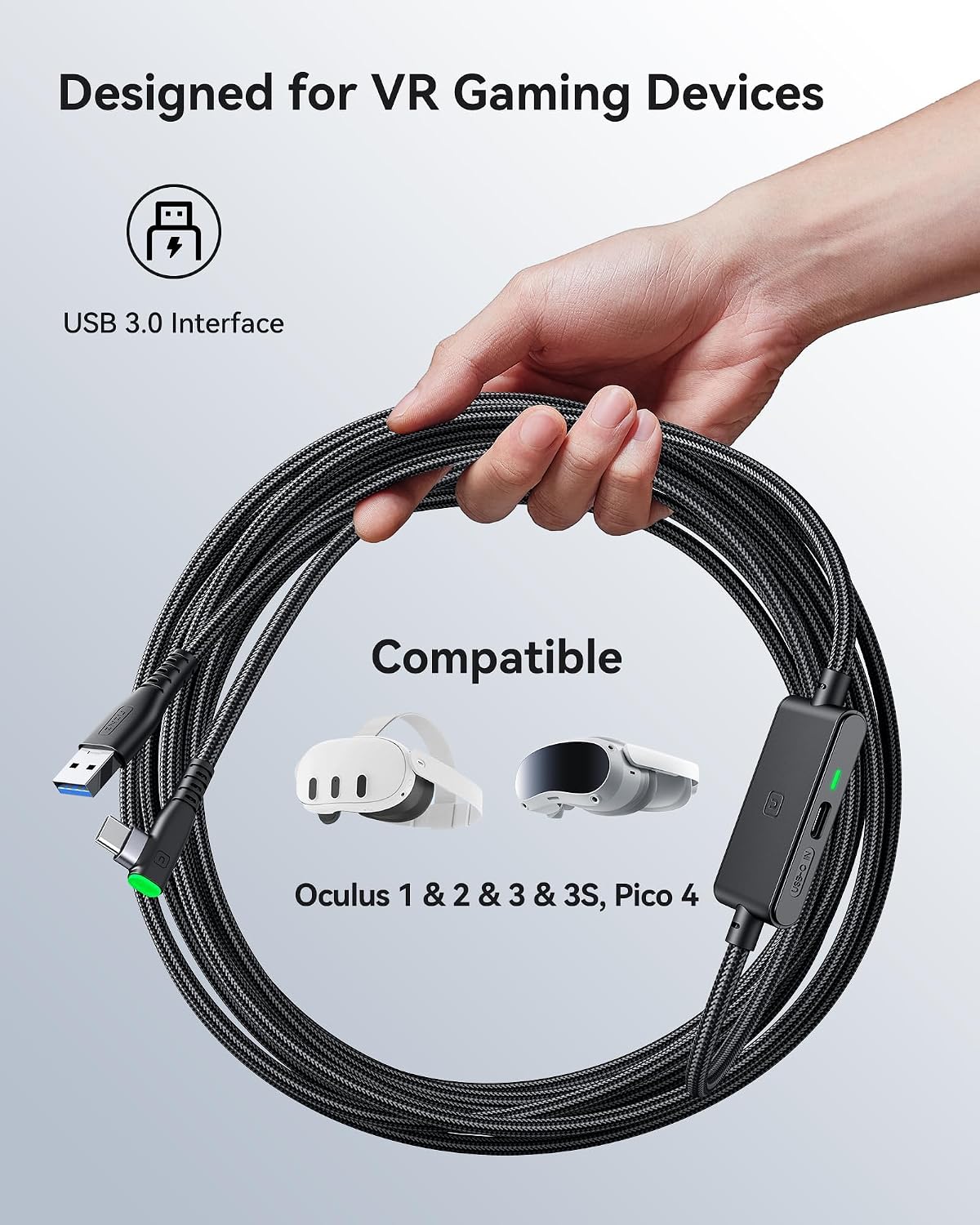 Detalle 1 de INIU Link Cable for VR 16FT USB 3.0 High Speed C to USB-C Cable
