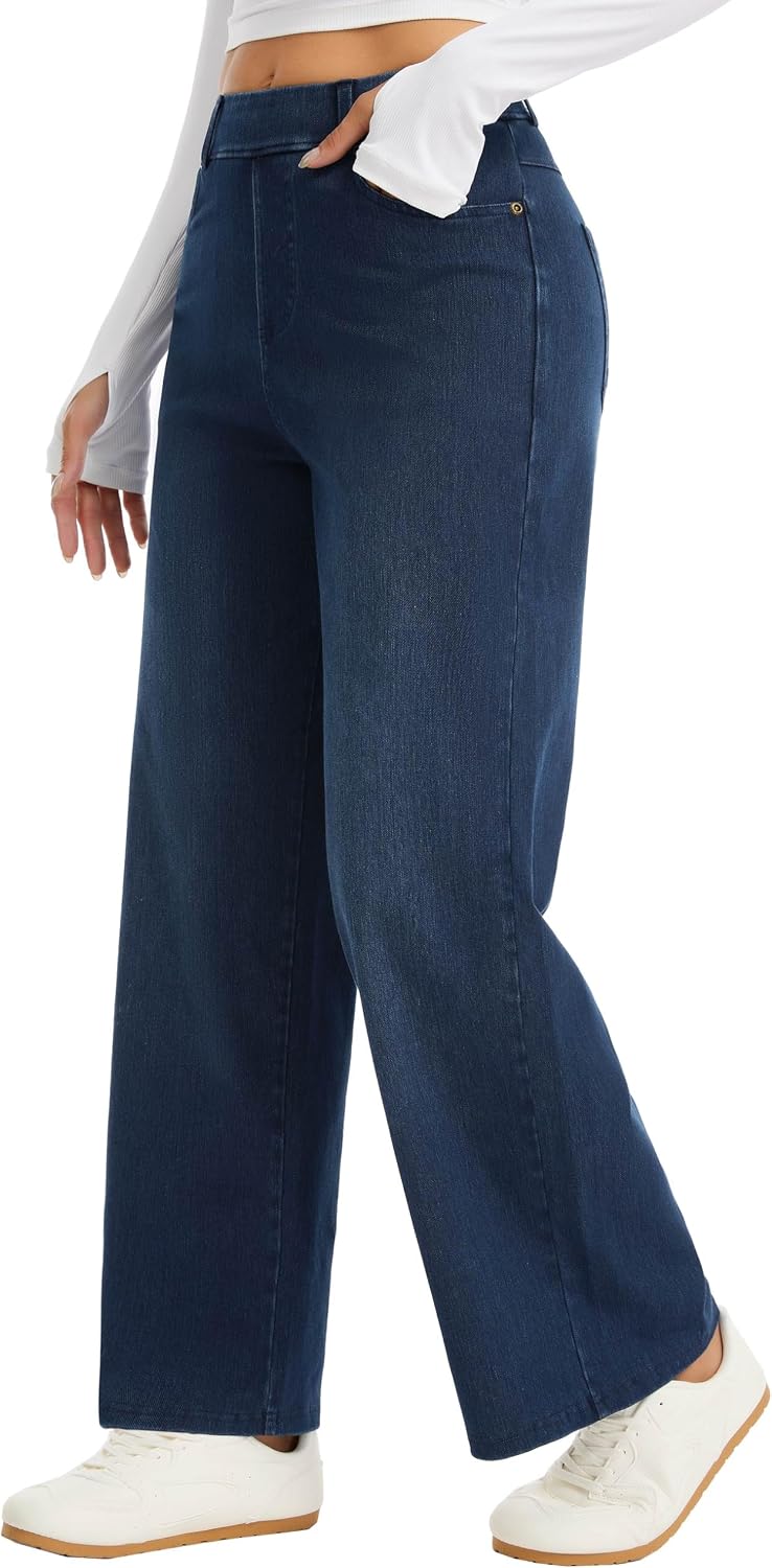 Detalle 2 de THE GYM PEOPLE Women's Wide-Leg Jeans with Stretch Fabric and Pockets