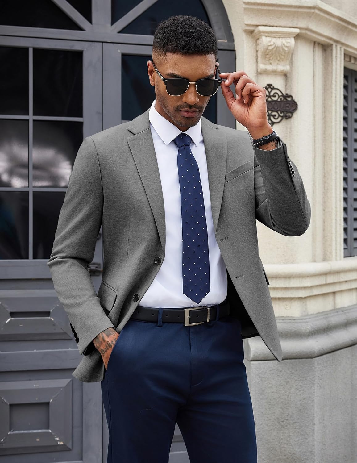 Detalle de COOFANDY Men's Knit Sport Coat, Lightweight Two-Button Blazer with Stretch Fabric