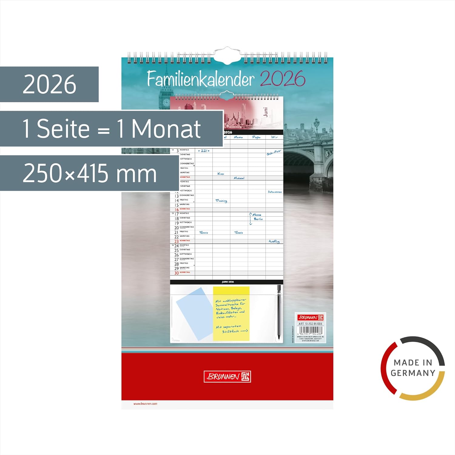 Thumbnail 1 de BRUNNEN Familienkalender 2026 Big City – 250×415 mm