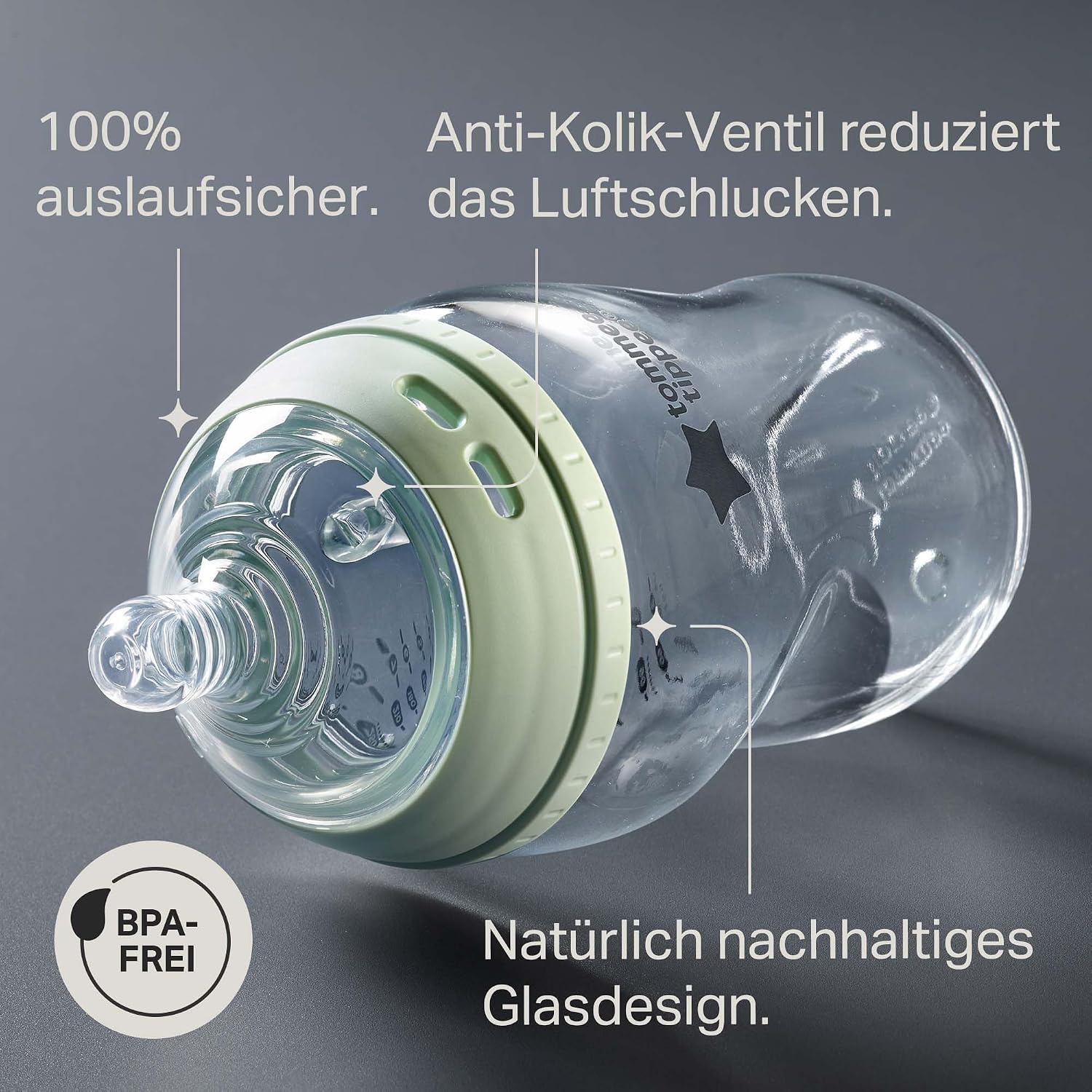 Thumbnail 3 de Tommee Tippee Natural Start Anti-Kolik-Glasflasche (250 ml) mit brustähnlicher Sauger, selbst sterilisierbar