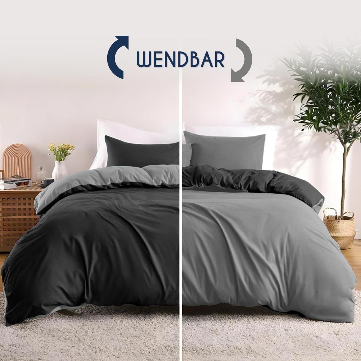 Thumbnail 3 de Dreamzie Bettwäsche-Set 155x220 cm (Schwarz/Dunkelgrau) mit 2 Kissenbezügen 80x80 cm aus 100% Mikrofaser