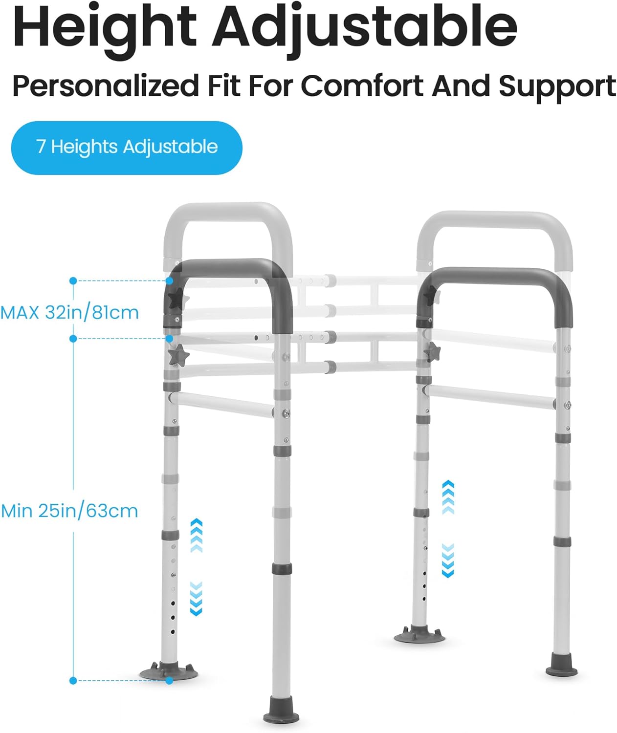 Thumbnail 2 de Careboda Toiletten-Sicherheitsgriffe mit rutschfestem Griff bis 136 kg, höhenverstellbar 43–61 cm