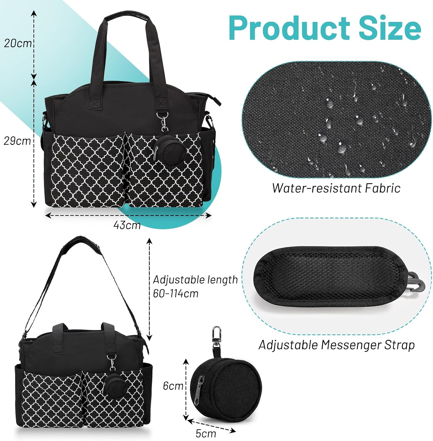 Detalle de comeder Nappy Changing Bags Multifunctional Baby Changing Tote with Waterproof Storage and Pacifier Case