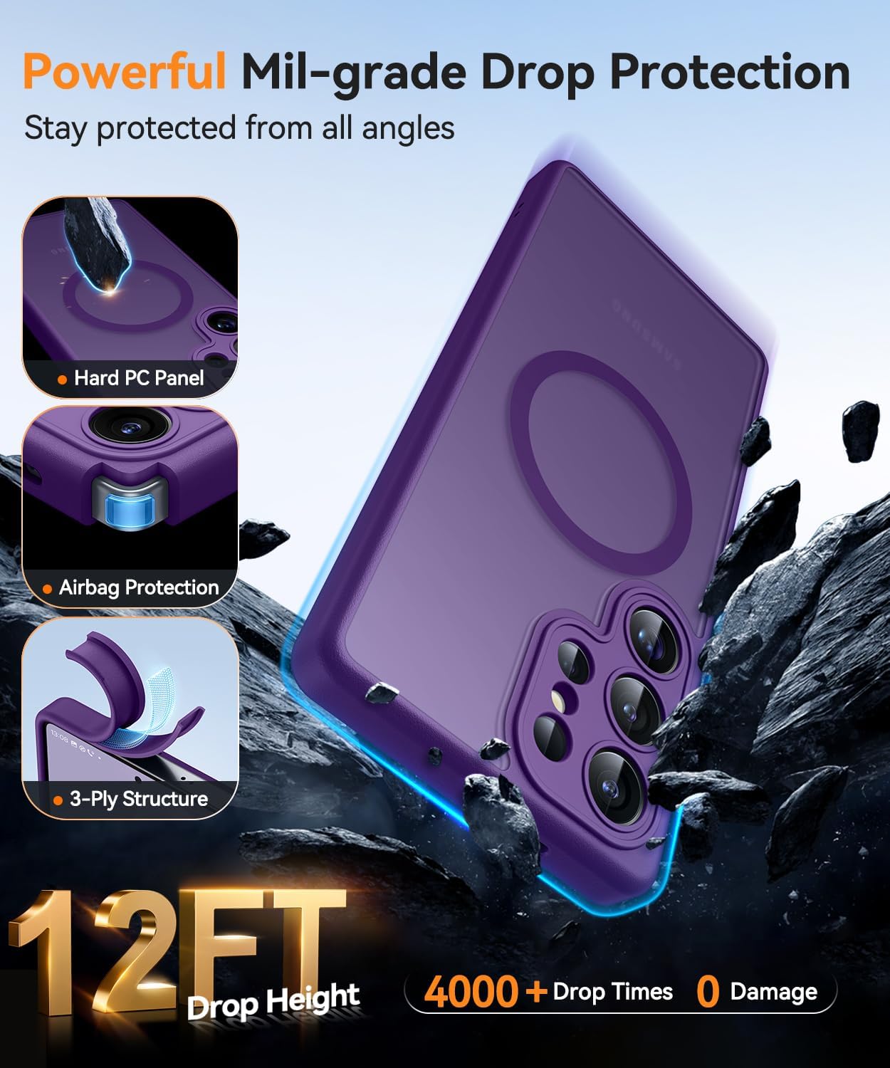 Thumbnail 5 de CANSHN Magnetic Case for Samsung Galaxy S25 Ultra (6.9") — Full Camera Protection, MagSafe Compatible, Translucent Matte