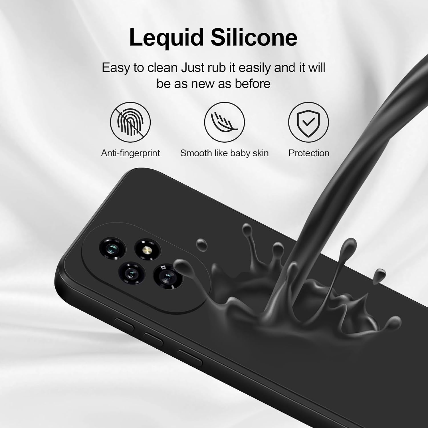Detalle de GiiYoon Silky-Soft Liquid Silicone Case for Honor 200 (Black) with Microfibre Lining