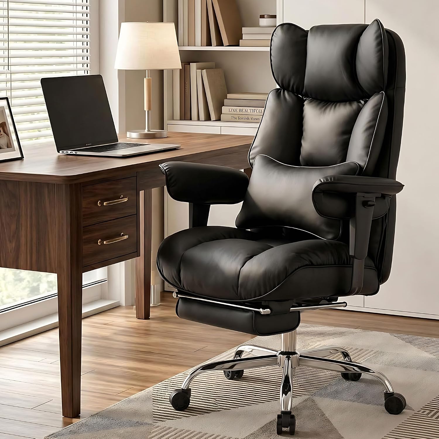 Detalle de Efomao 3084PAE Black Executive Office Chair with Pocket Springs and Footrest