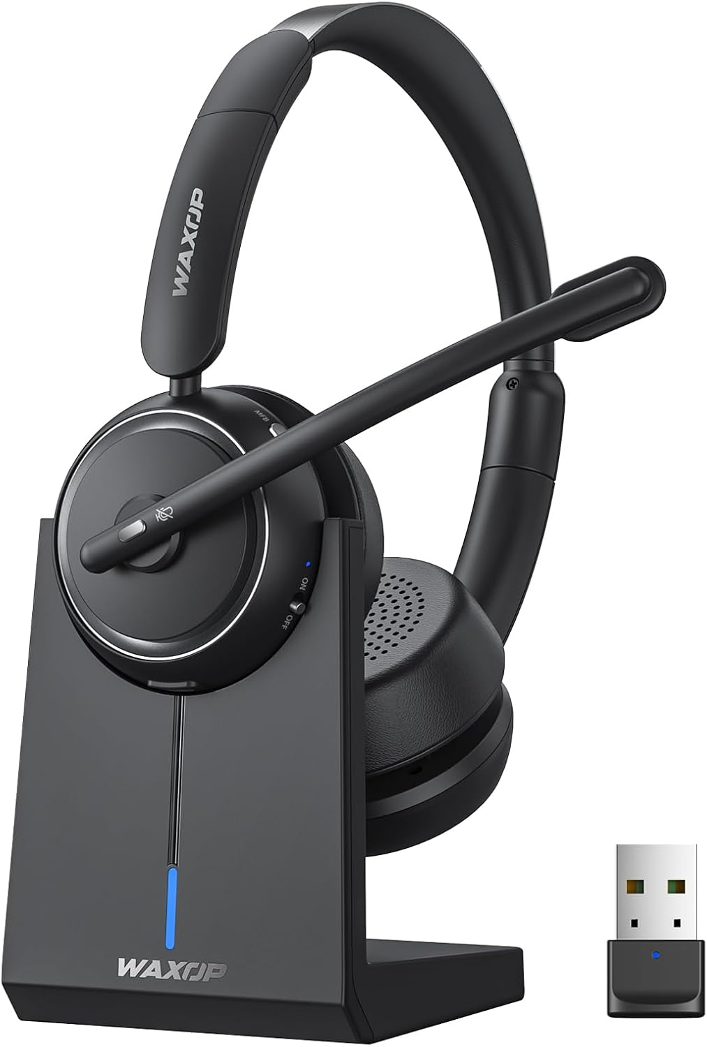 Detalle de Waxop Wireless Headset with Mic for Work: Noise-Canceling Bluetooth Comfort for Calls