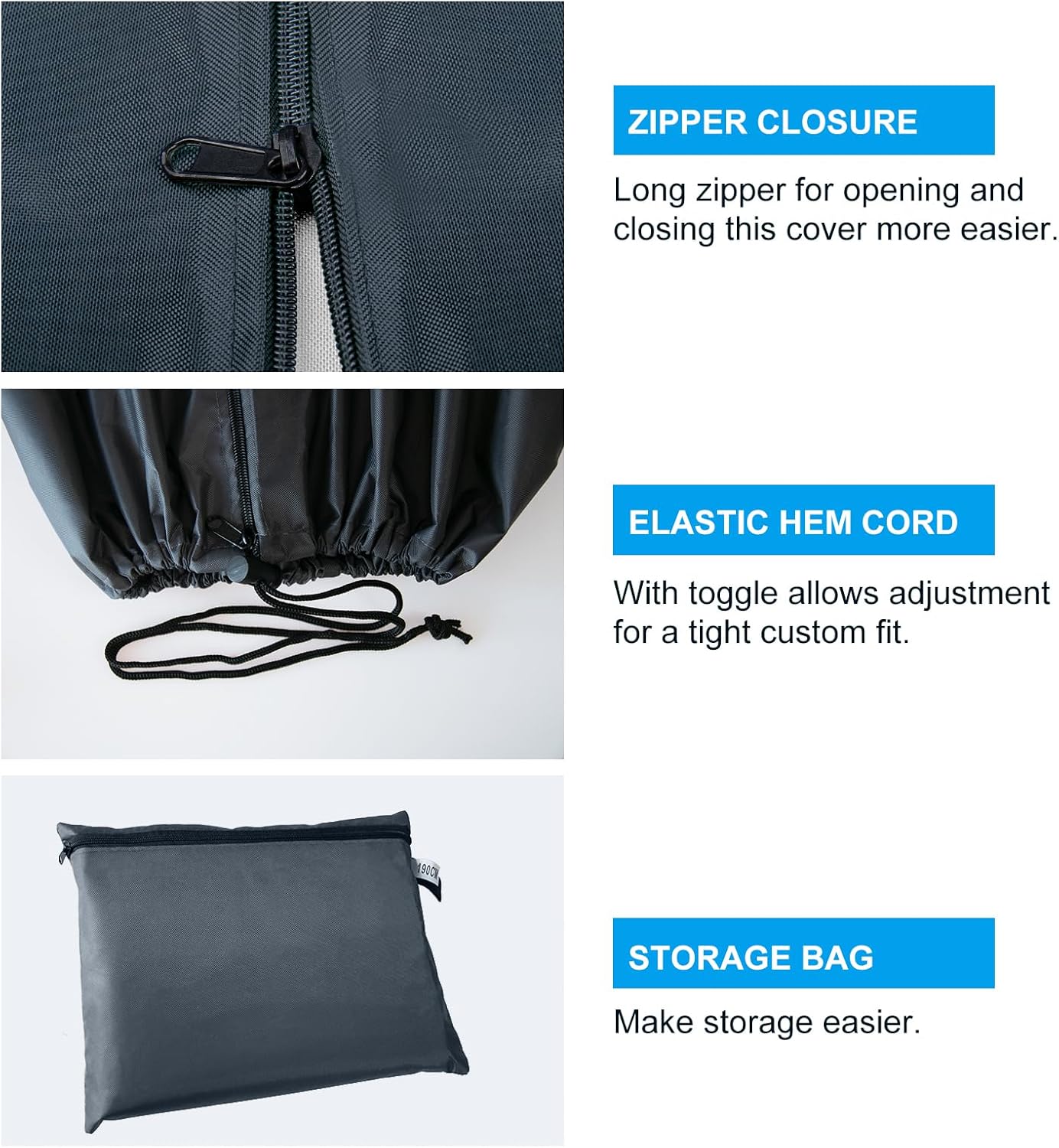 Detalle 2 de OKPOW Waterproof 600D Oxford Patio Umbrella Cover with Zip (190 x 30/50cm) – Dark Grey