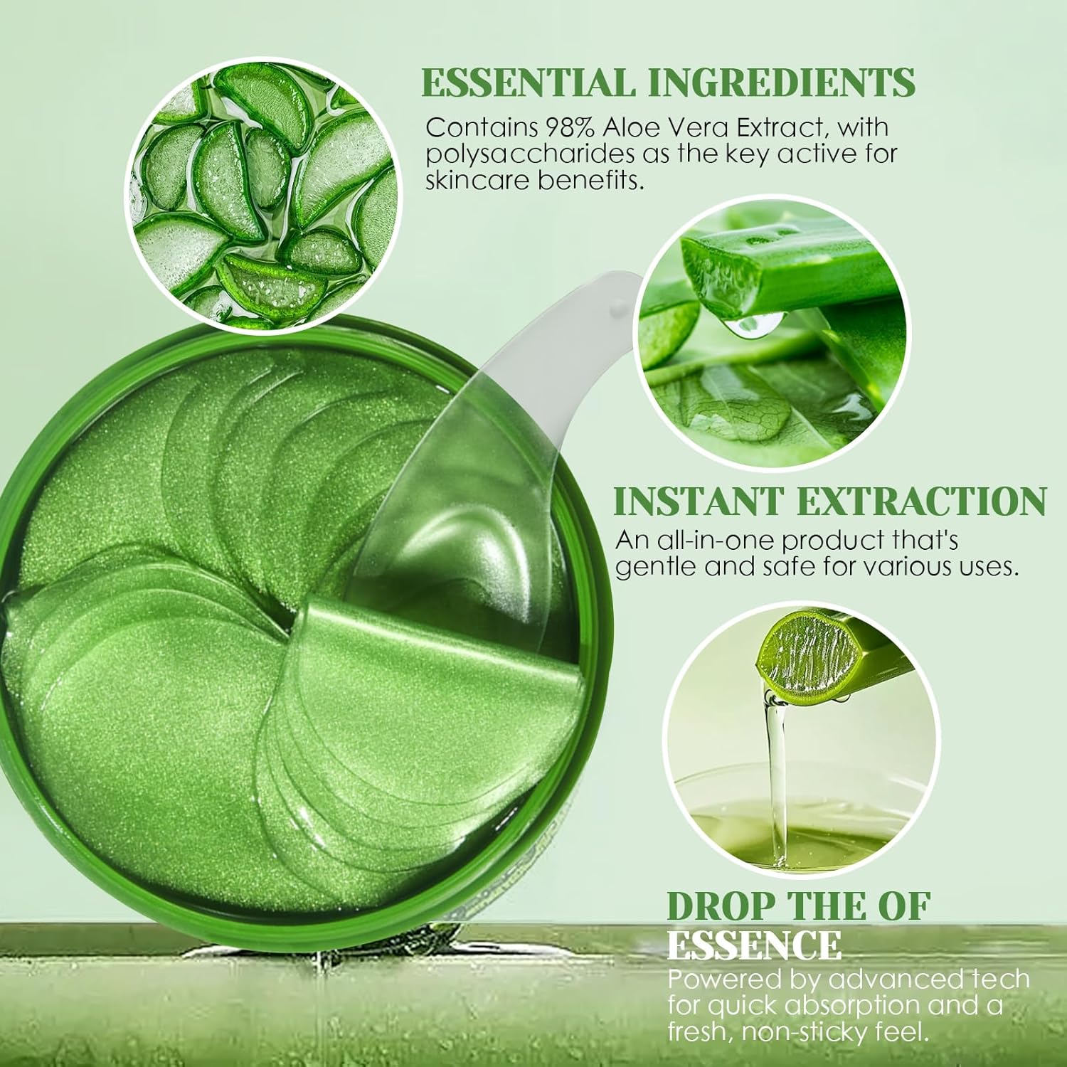 Detalle de Lot de 60 coussinets contour des yeux à l’aloe vera – Masque hydrogel hydratant 80 g