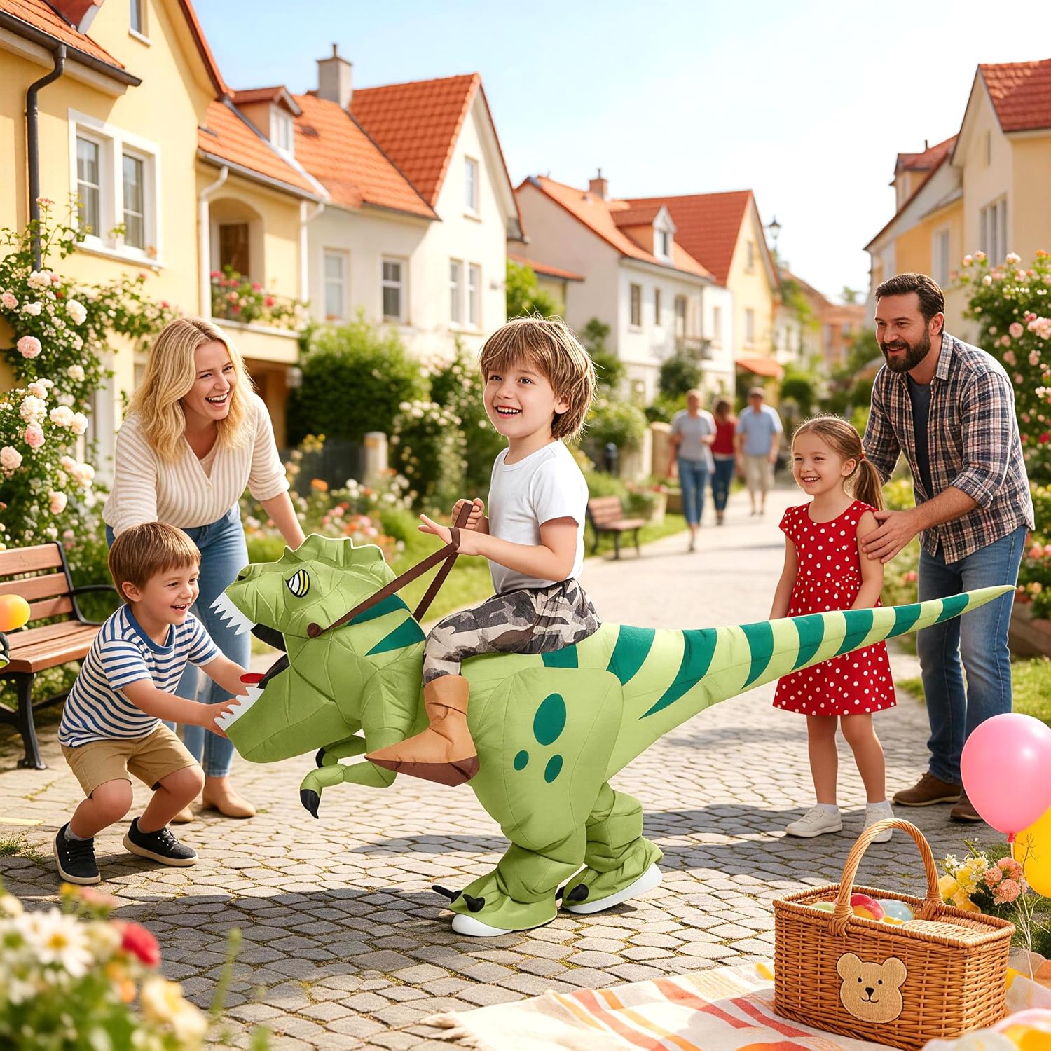 Detalle de Inflatable T-Rex Costume for Kids, Fan-Powered Polyester Halloween Suit