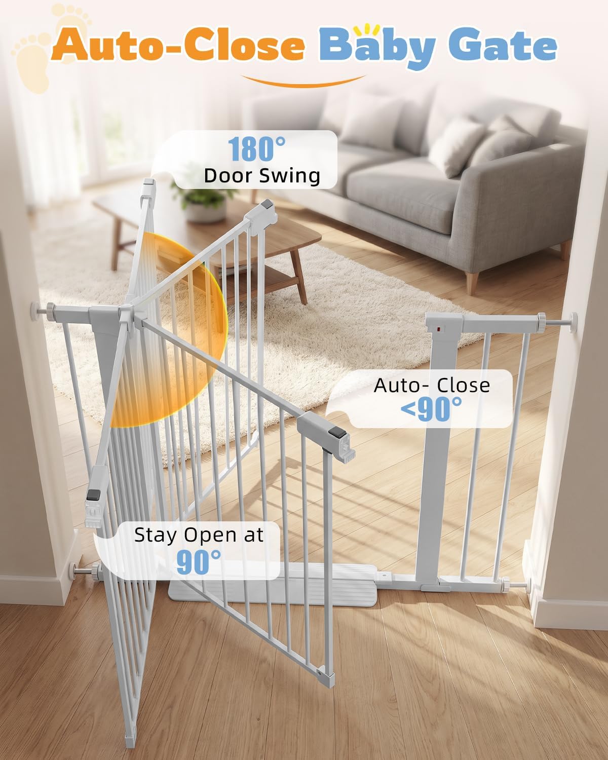 Detalle 1 de Miumoon YJYPBG Pressure-Mounted Baby Gate, 29.5"-46", 30.5" Tall