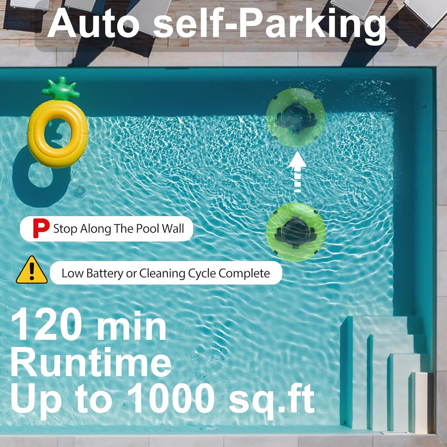Thumbnail 5 de Baopilong Aufrüstung Kabelloser Roboterpoolsauger für obenliegende Pools – 120 Minuten Laufzeit, automatische Parkfunktion