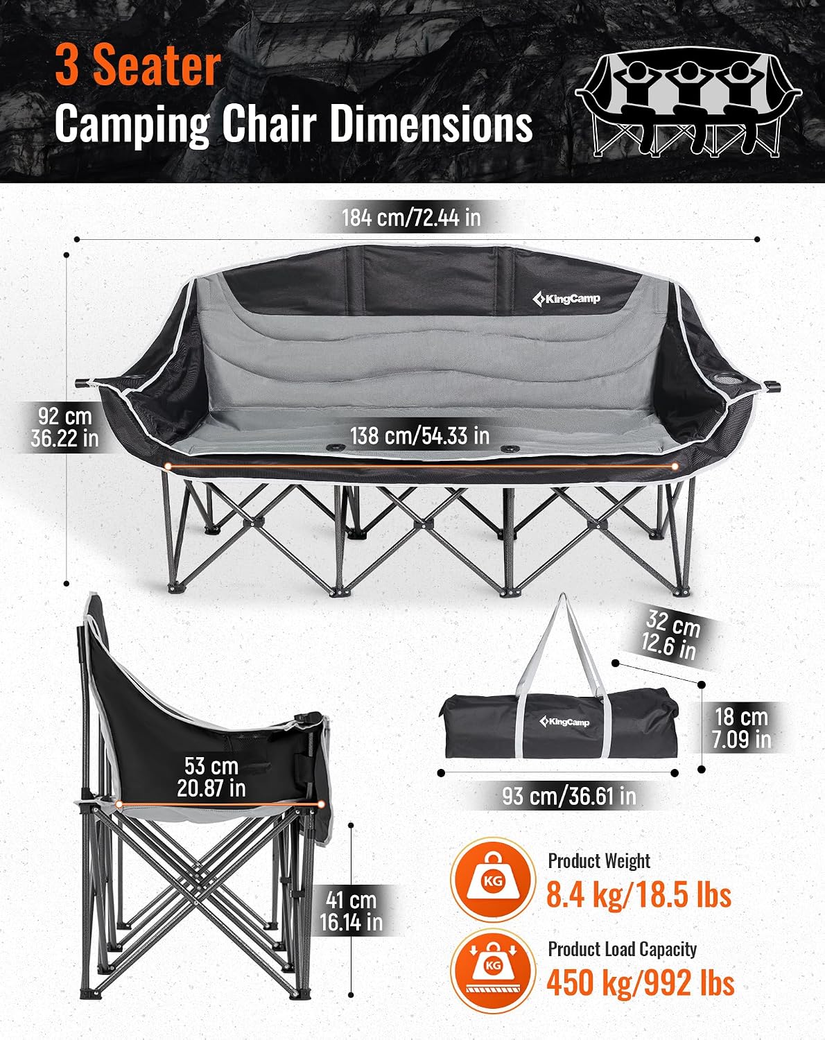 Detalle 2 de KingCamp Double Camping Chair 300 kg