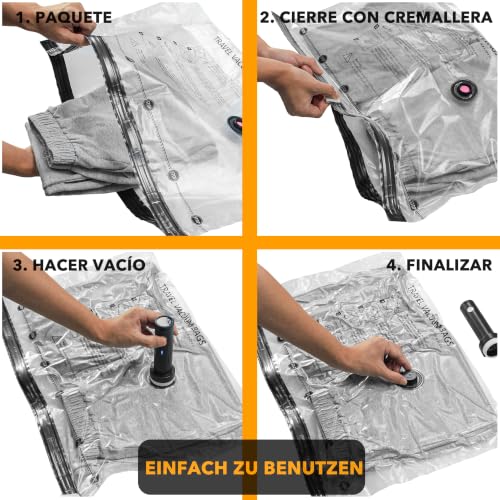 Detalle de SpaceAid bolsas de vacío para ropa con bomba inalámbrica, 27 bolsas en 3 tamaños