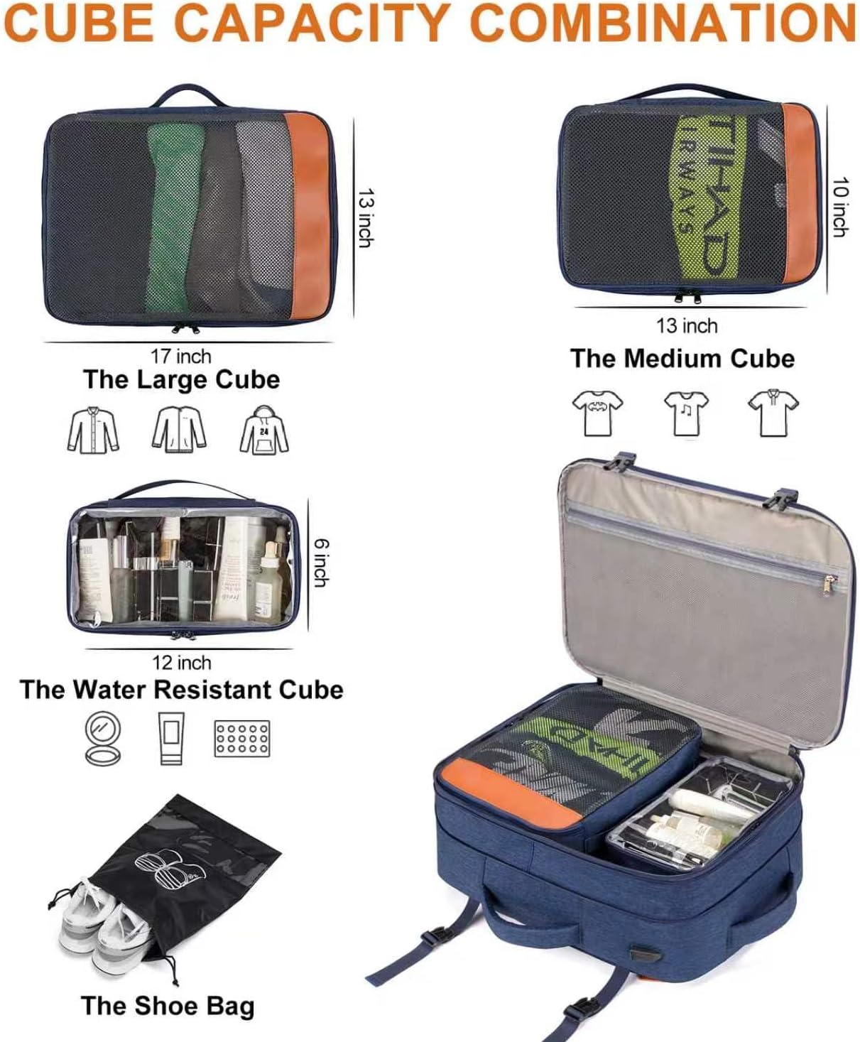 Detalle 2 de Lumesner Carry on Backpack 40L: Extra Large, Expandable Travel Backpack for Flight & Day Trips